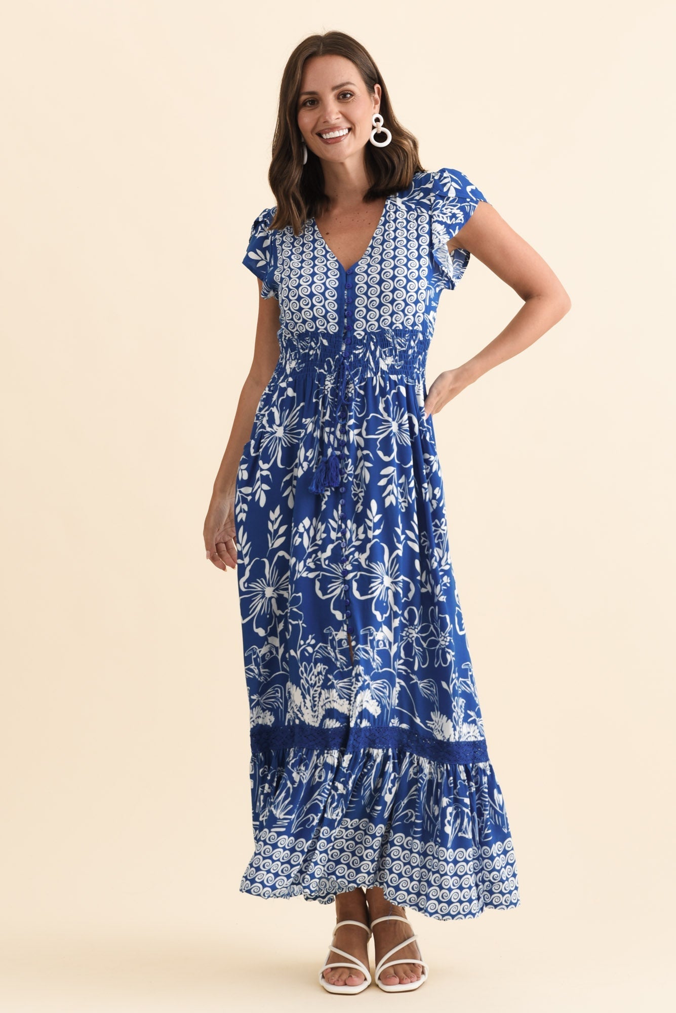 Chappelle Blue Floral Button Dress