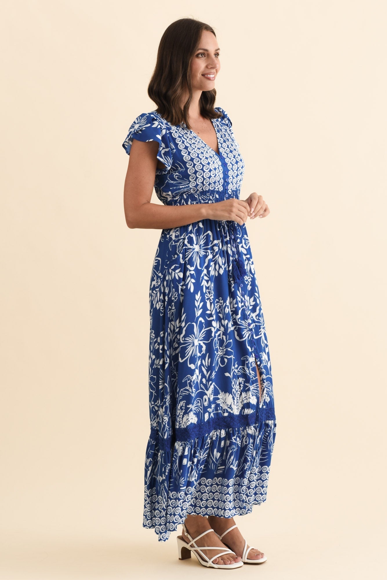 Chappelle Blue Floral Button Dress