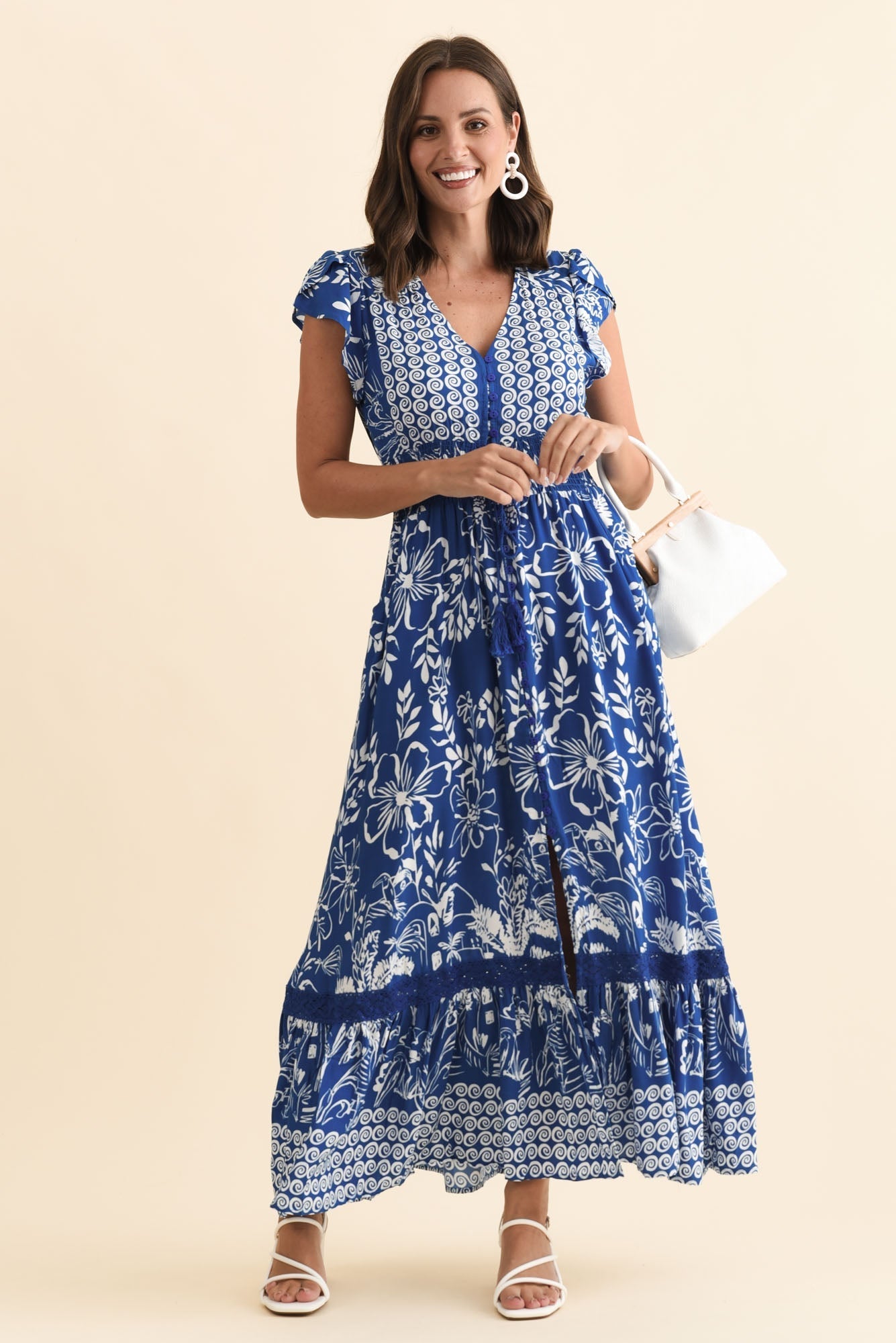 Chappelle Blue Floral Button Dress