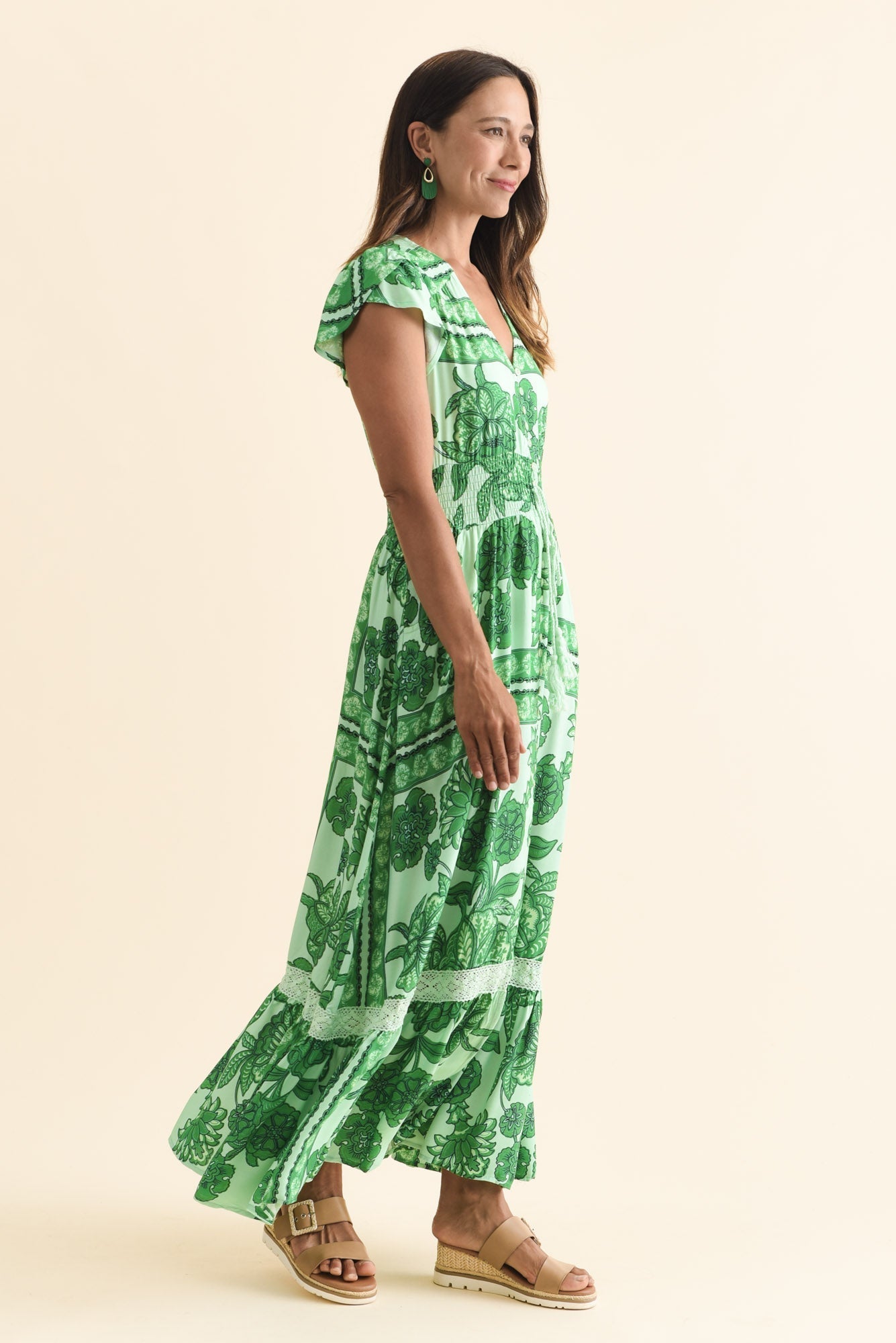 Chappelle Green Garden Button Dress