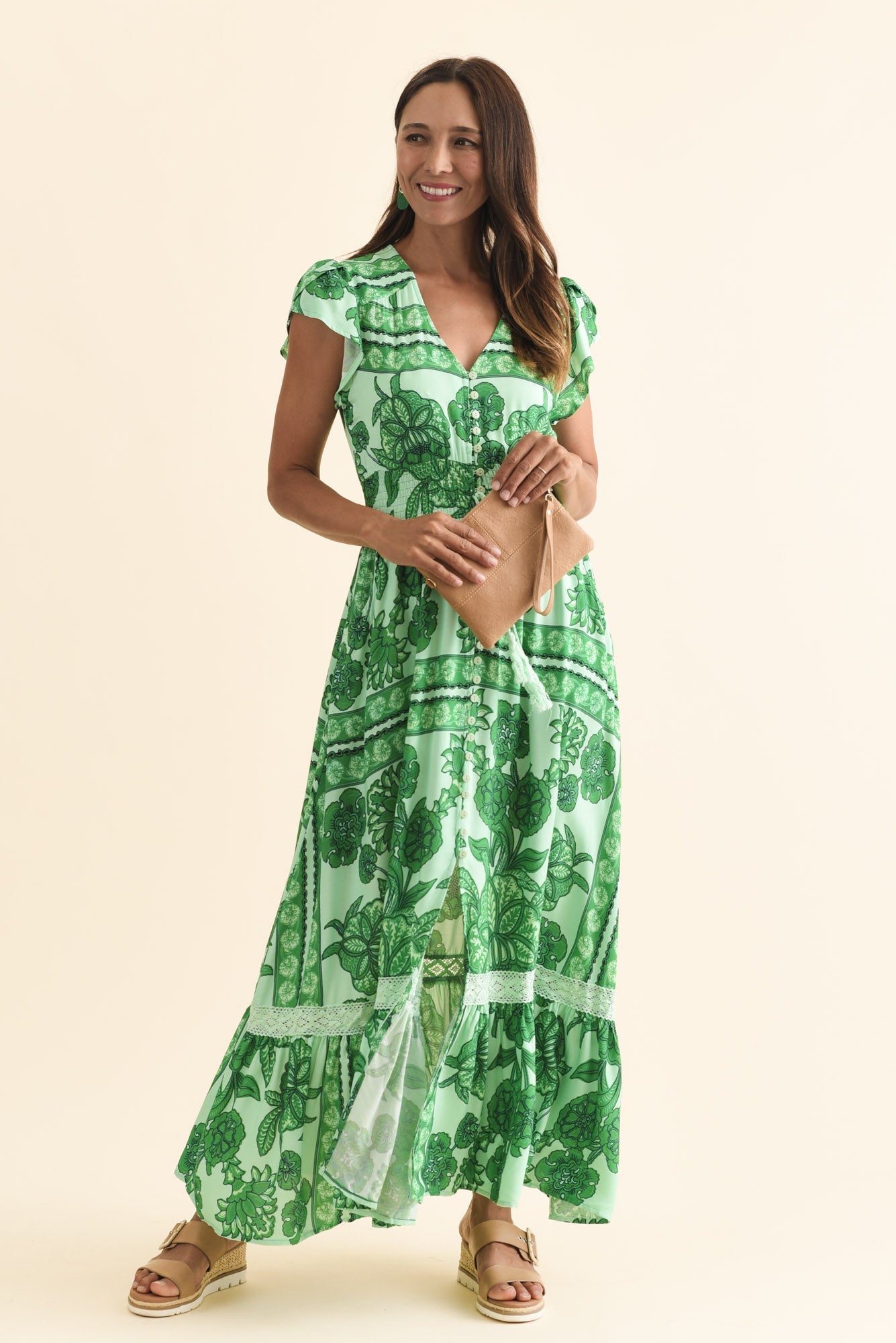Chappelle Green Garden Button Dress