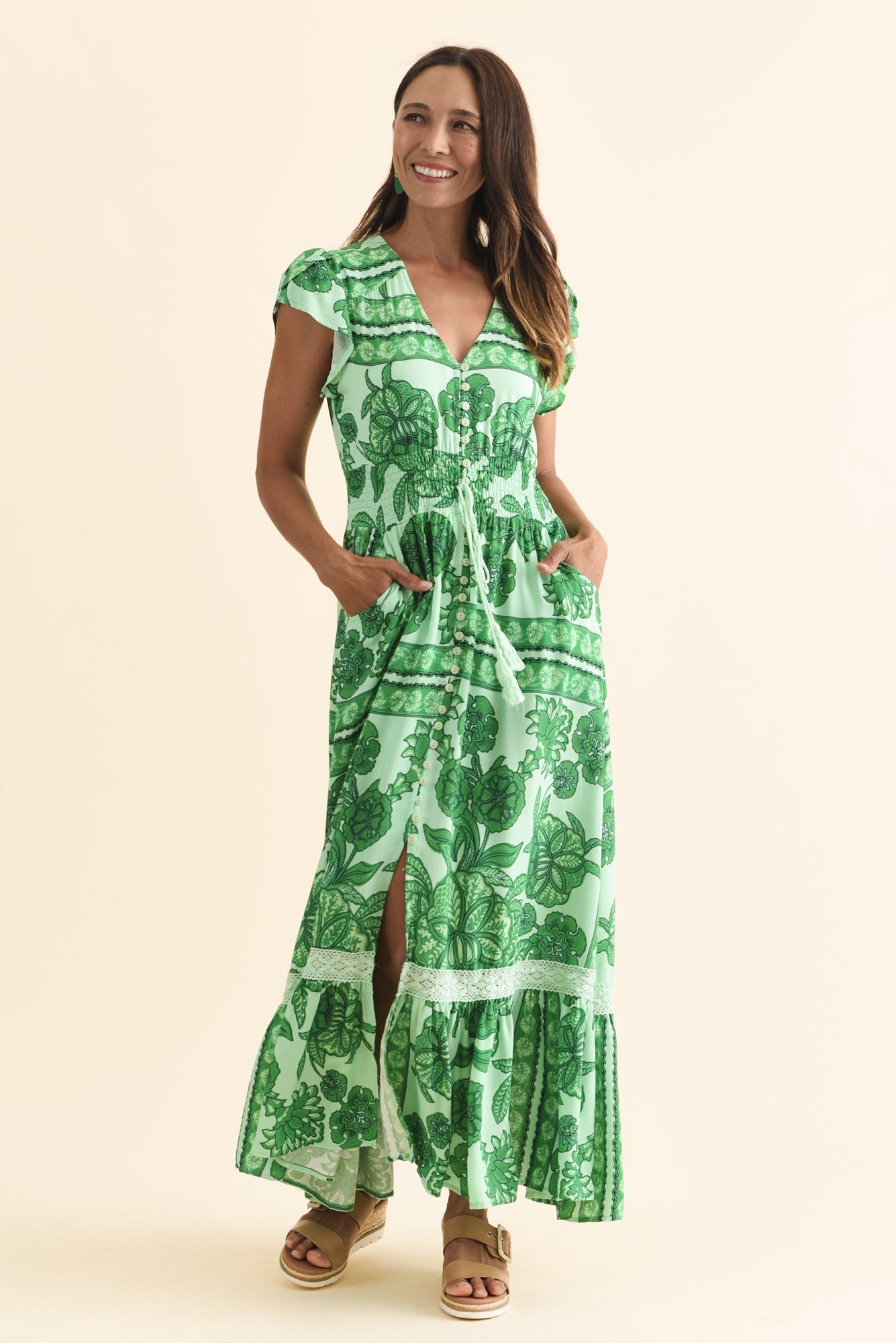 Chappelle Green Garden Button Dress