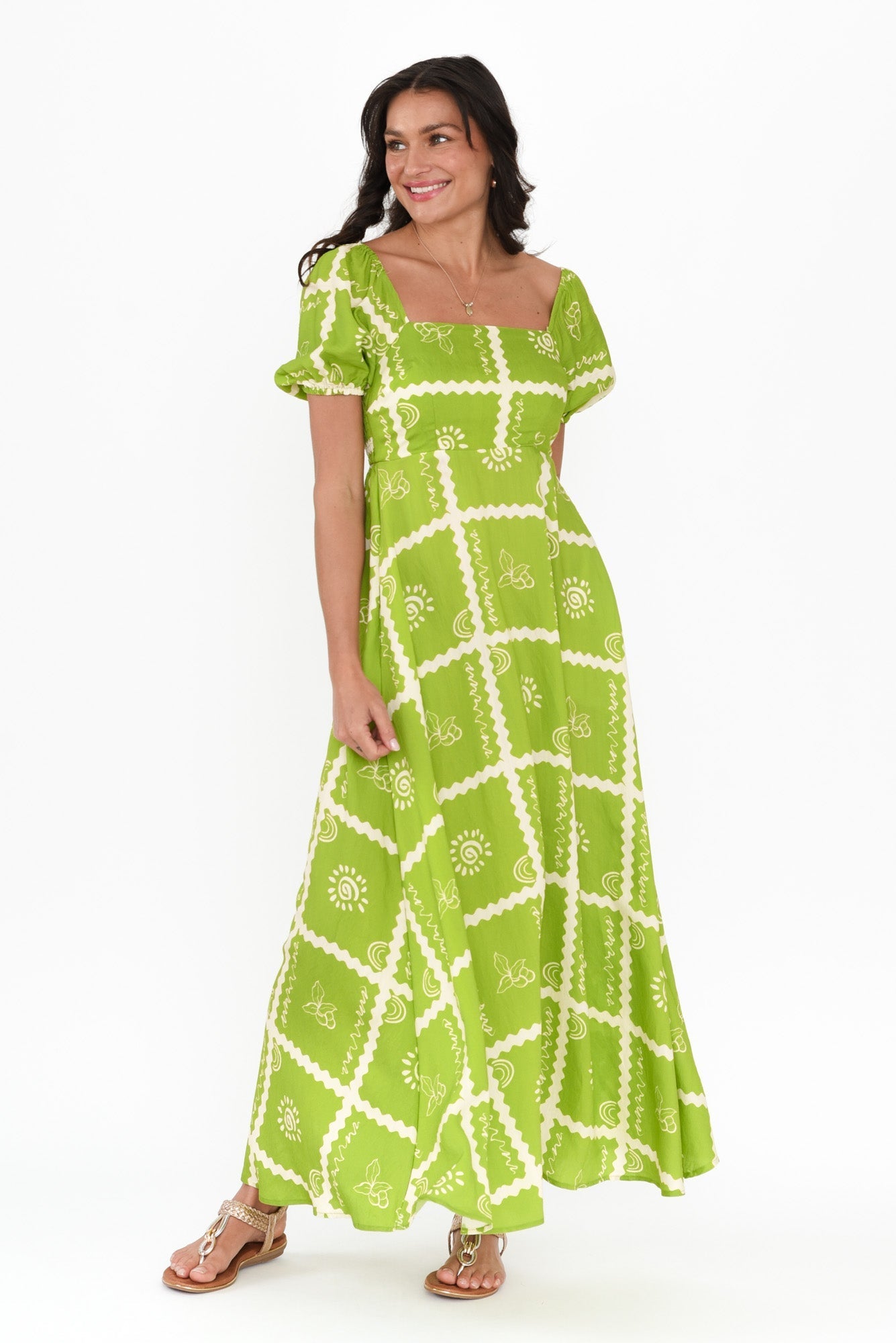 Charlotte Green Tile Maxi Dress