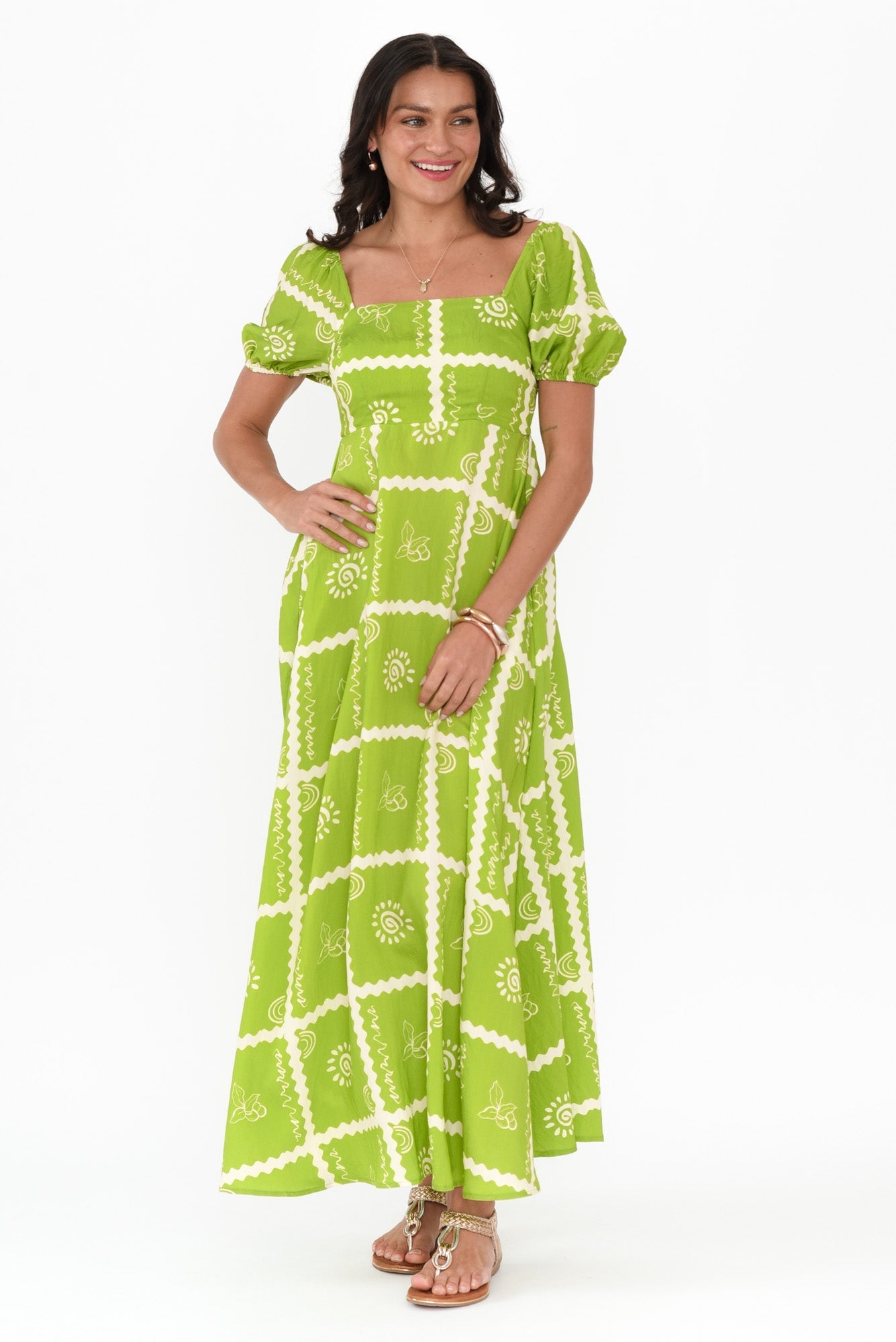 Charlotte Green Tile Maxi Dress
