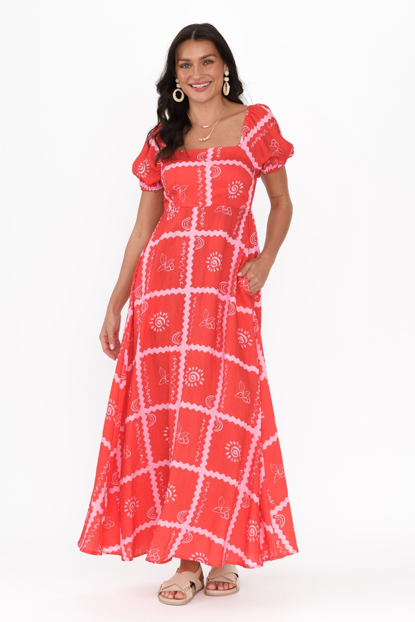 Charlotte Red Tile Maxi Dress