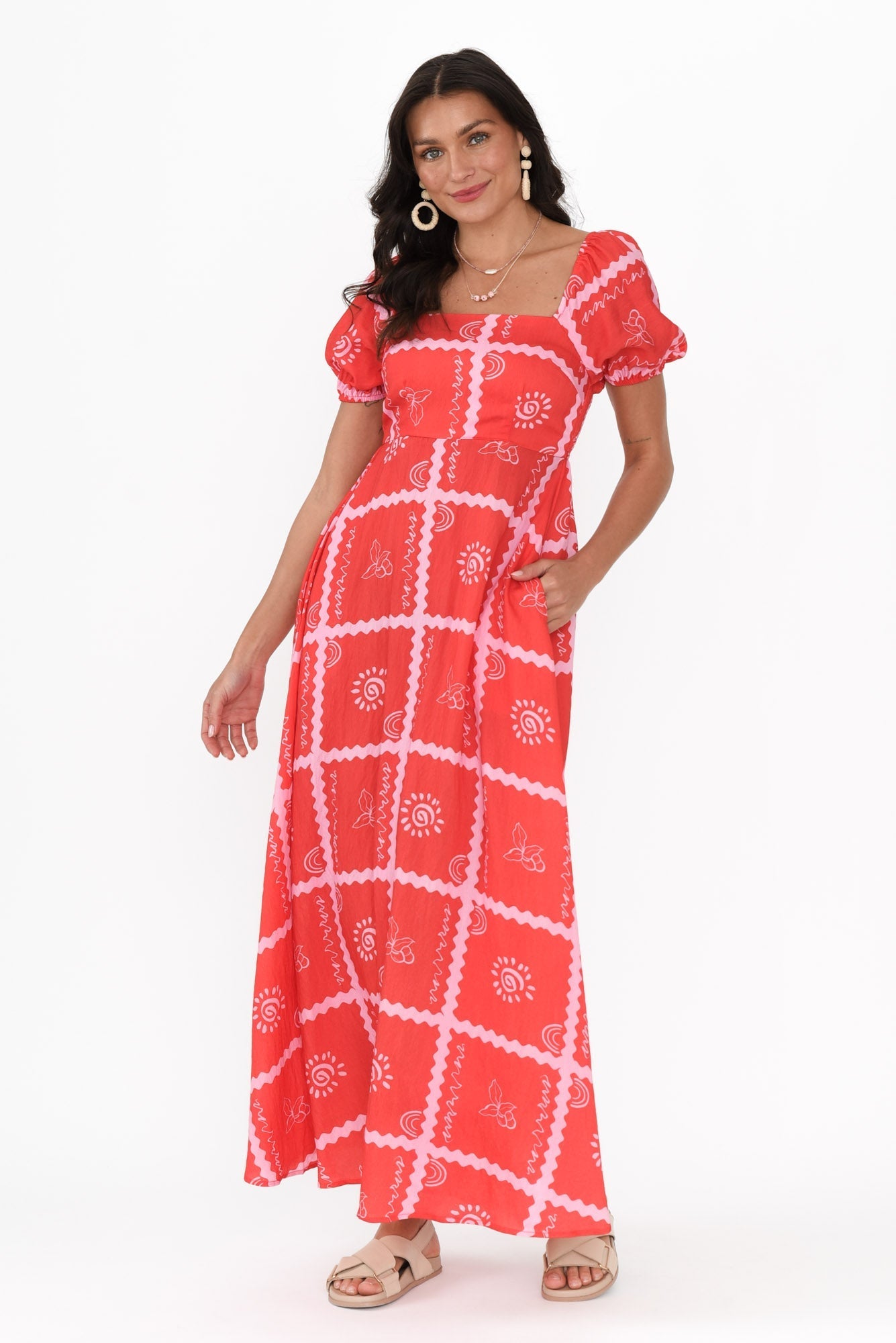Charlotte Red Tile Maxi Dress