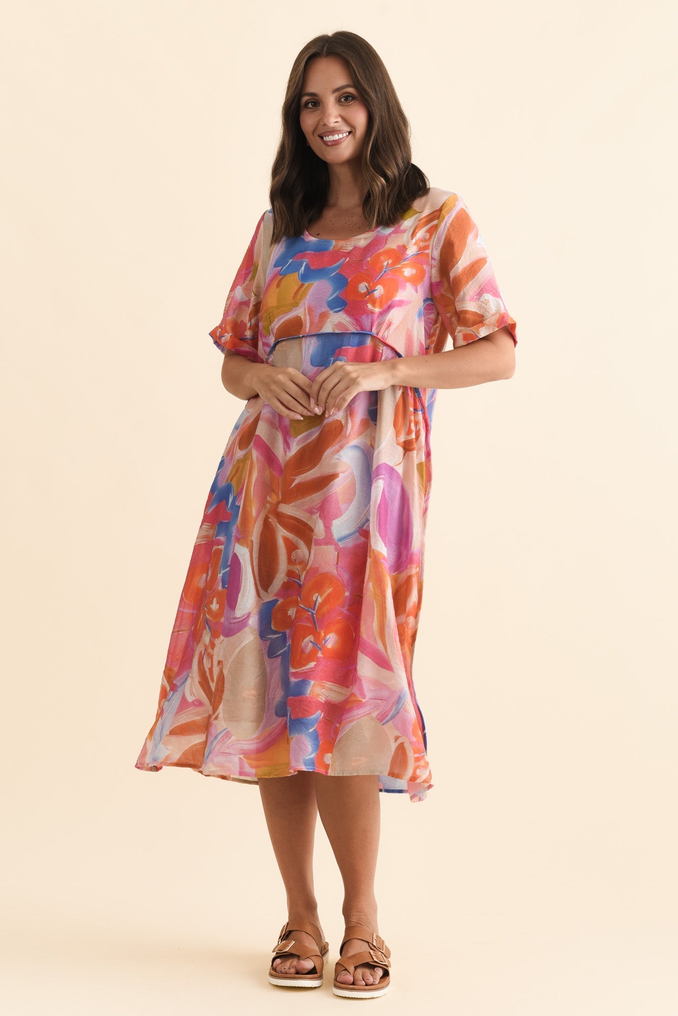 Christie Orange Floral Pocket Dress