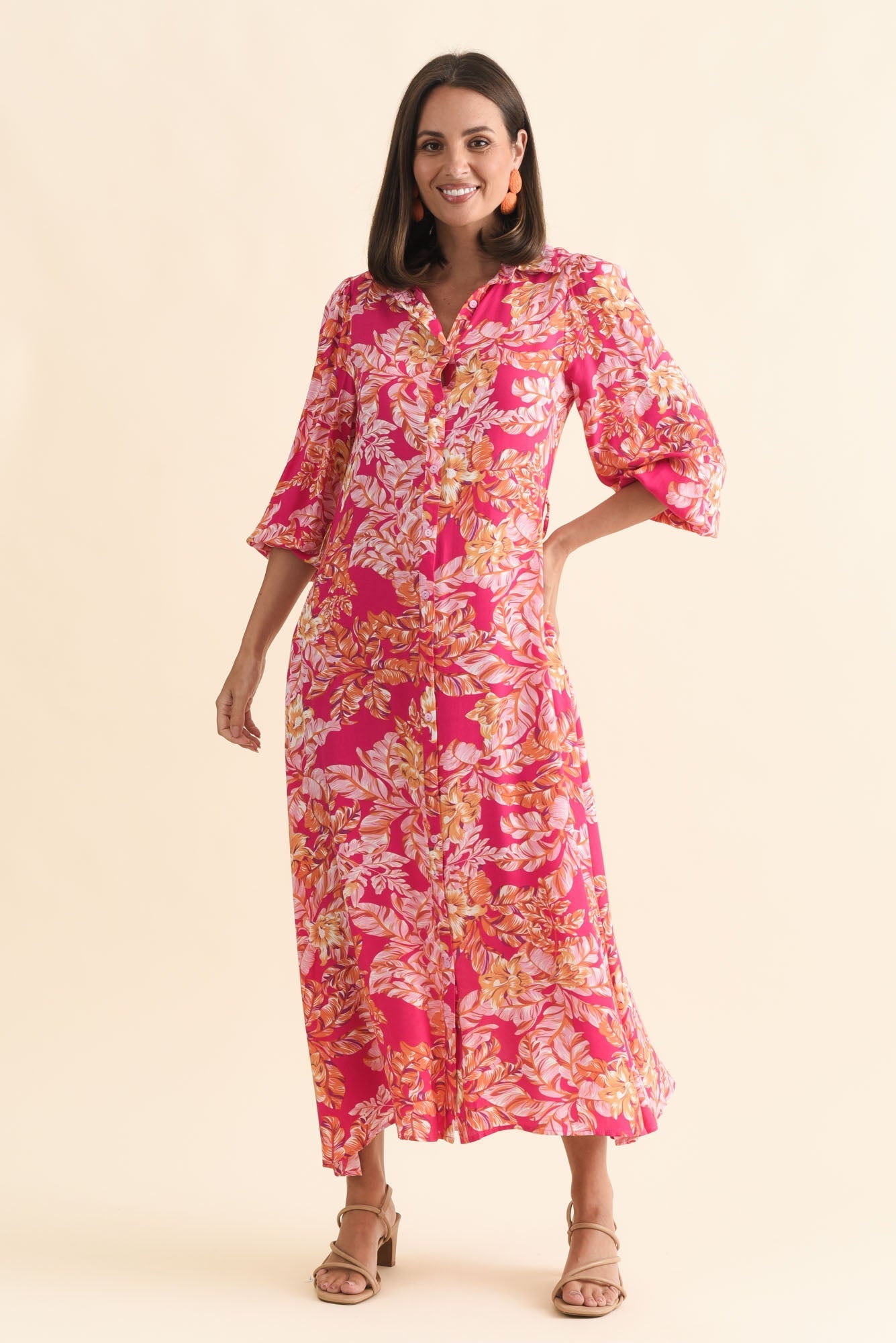 Ciera Pink Floral Shirt Dress