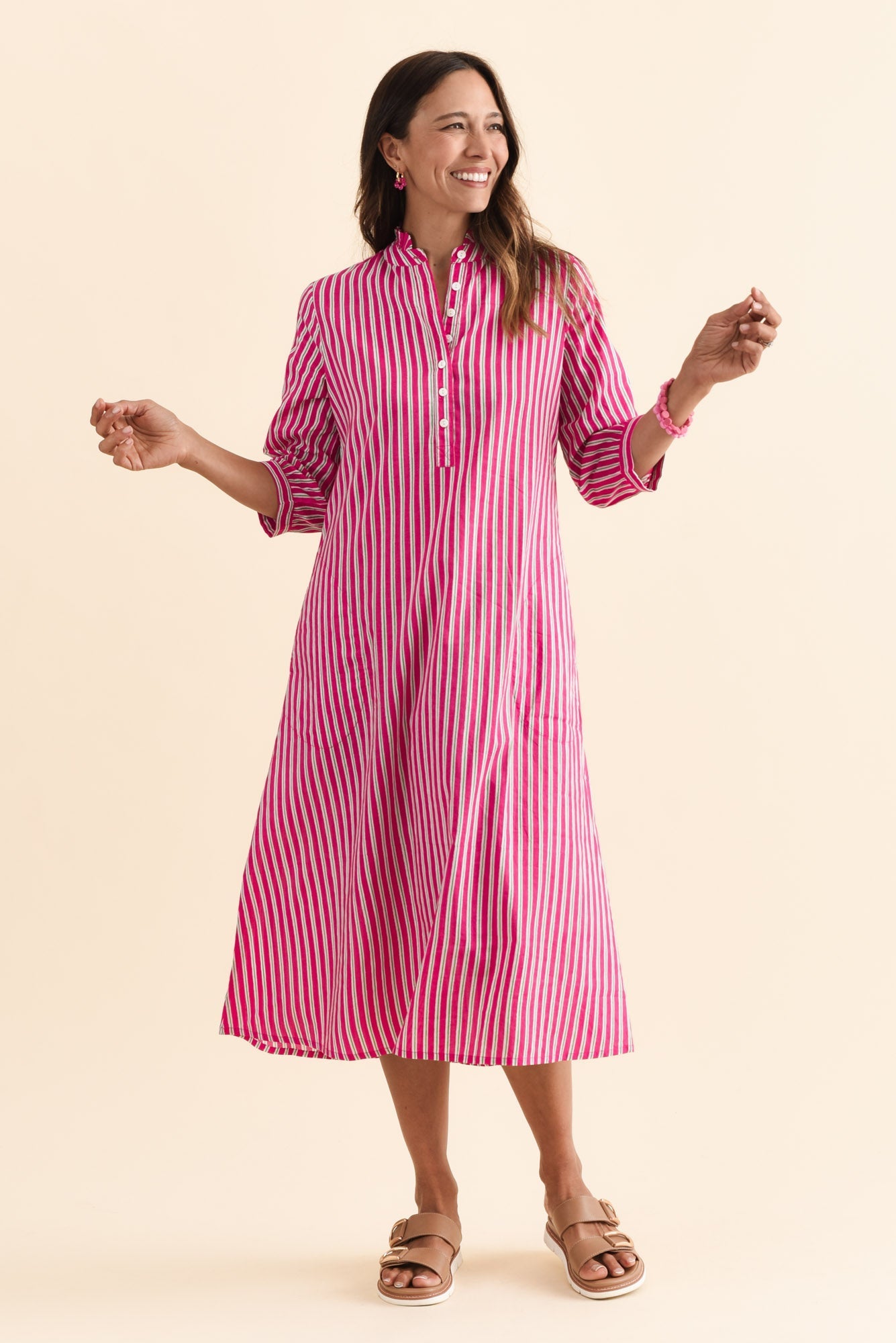 Clive Pink Stripe Cotton Dress