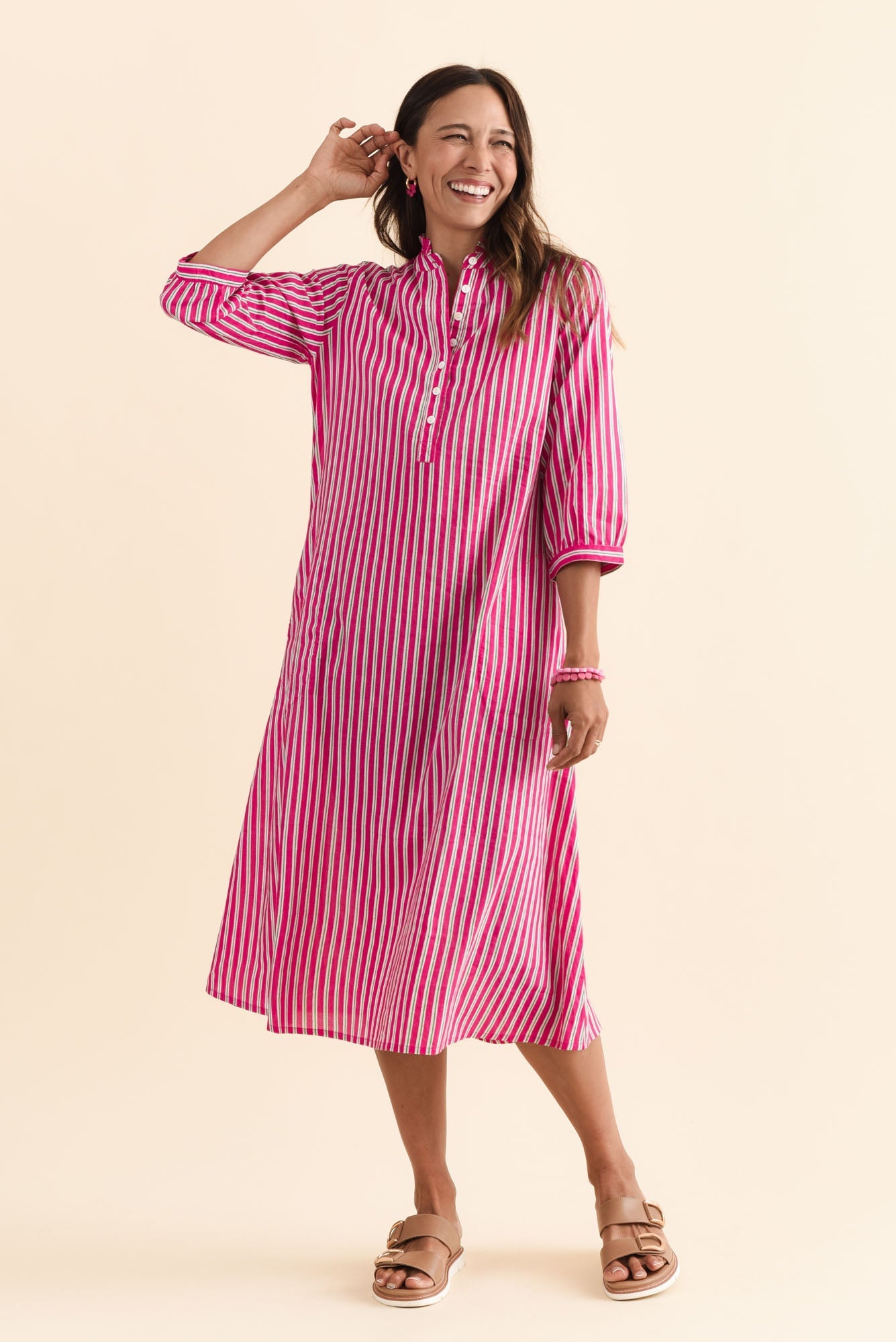 Clive Pink Stripe Cotton Dress