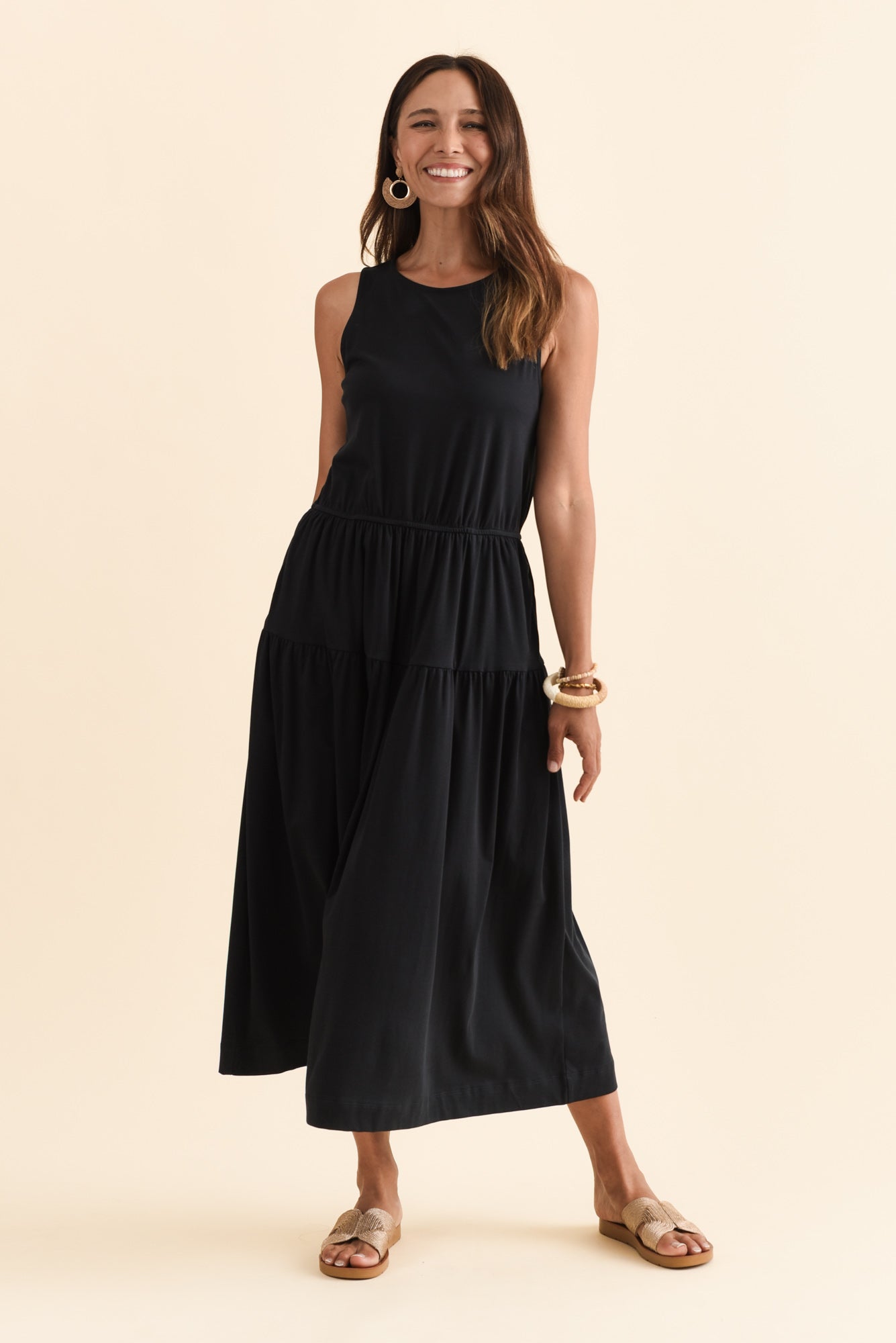 Coco Black Cotton Tier Dress