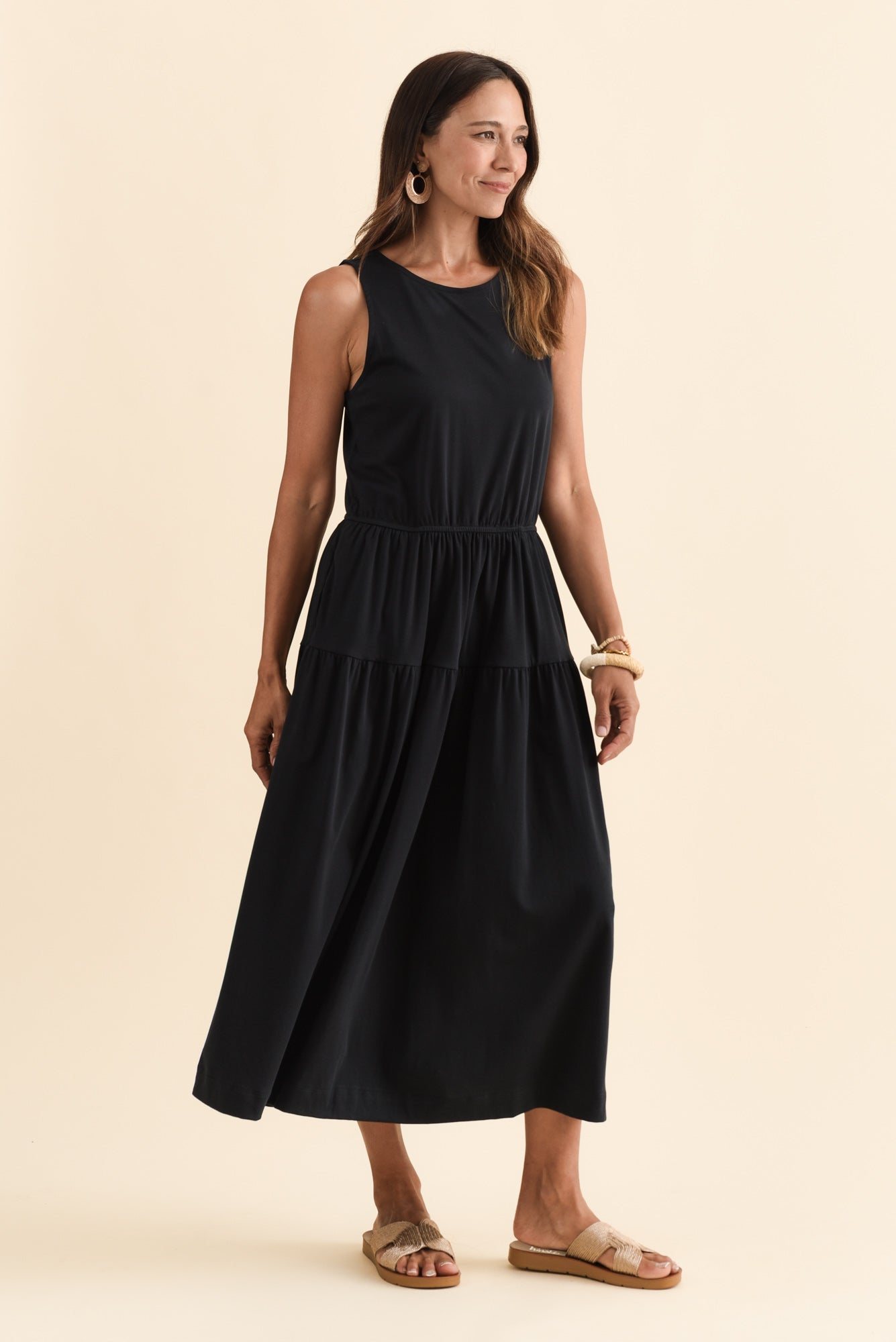 Coco Black Cotton Tier Dress