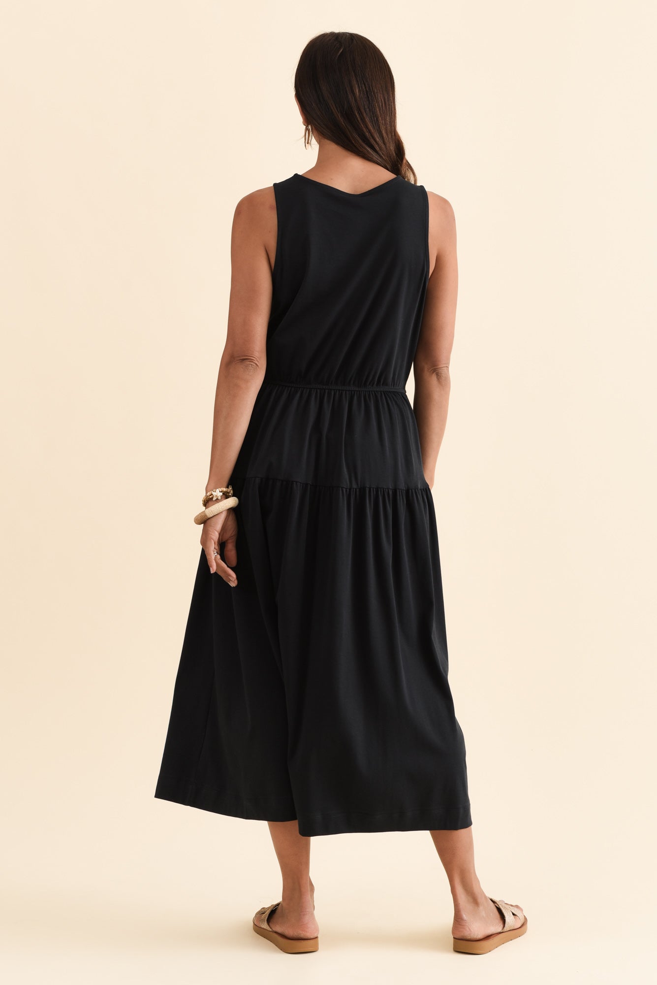 Coco Black Cotton Tier Dress