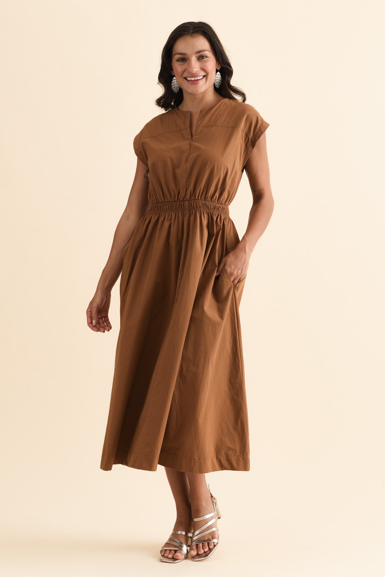 Cooper Mocha Cotton Pocket Dress