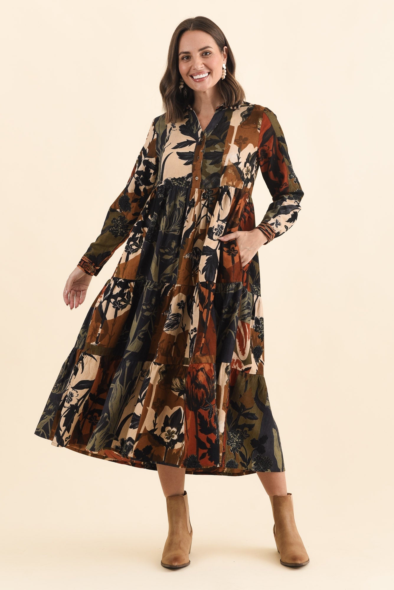 Crowne Orange Floral Cotton Pocket Dress