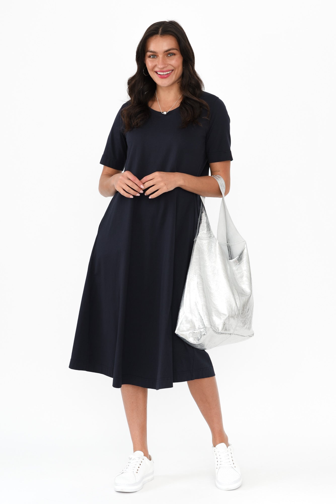 Cynthia Navy Cotton Tee Dress