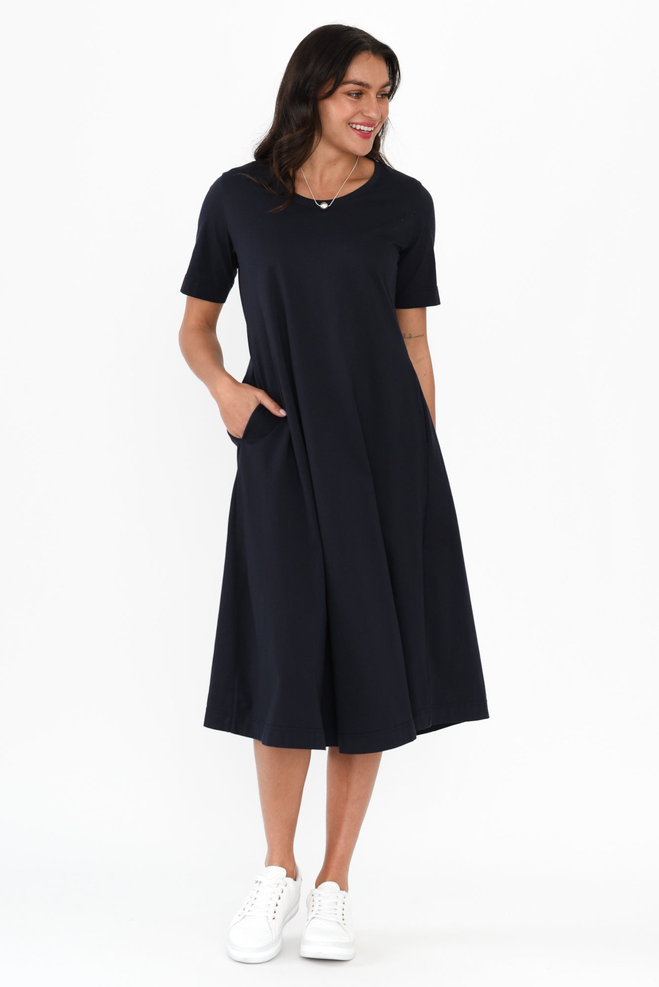 Cynthia Navy Cotton Tee Dress