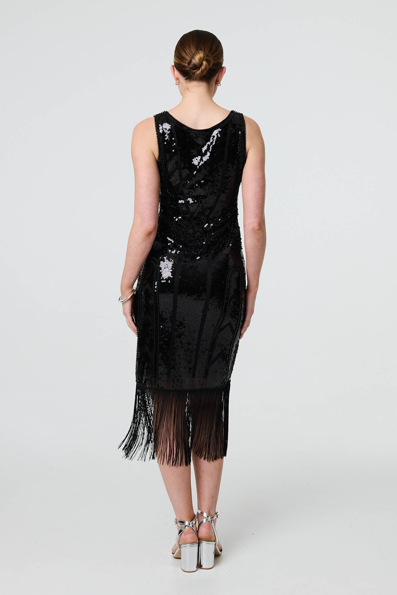 Sequin Embellished Tassel Trim Midi Dress Styled View