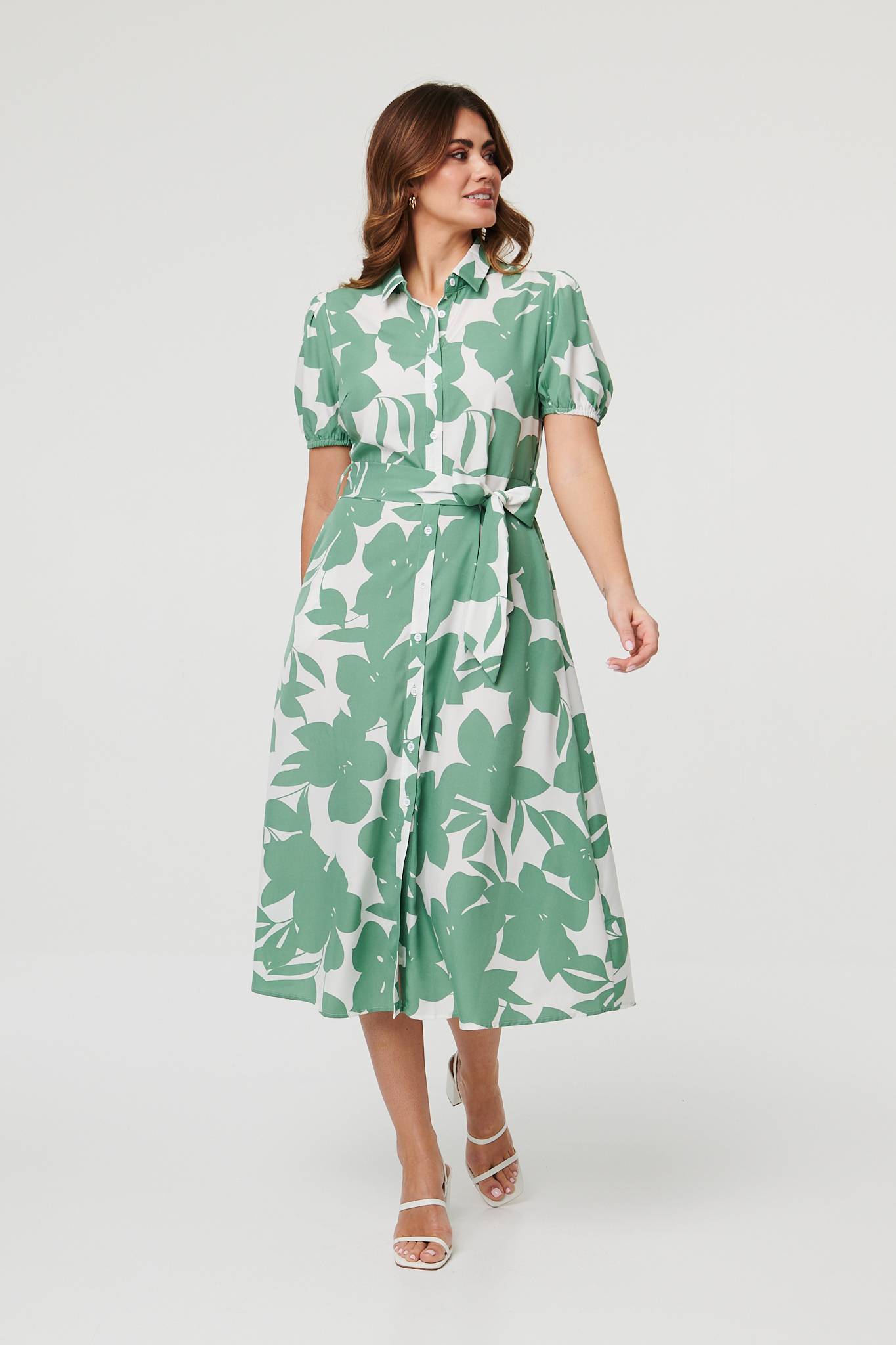 Abstract Floral Tie Waist Midi Dress Detail View