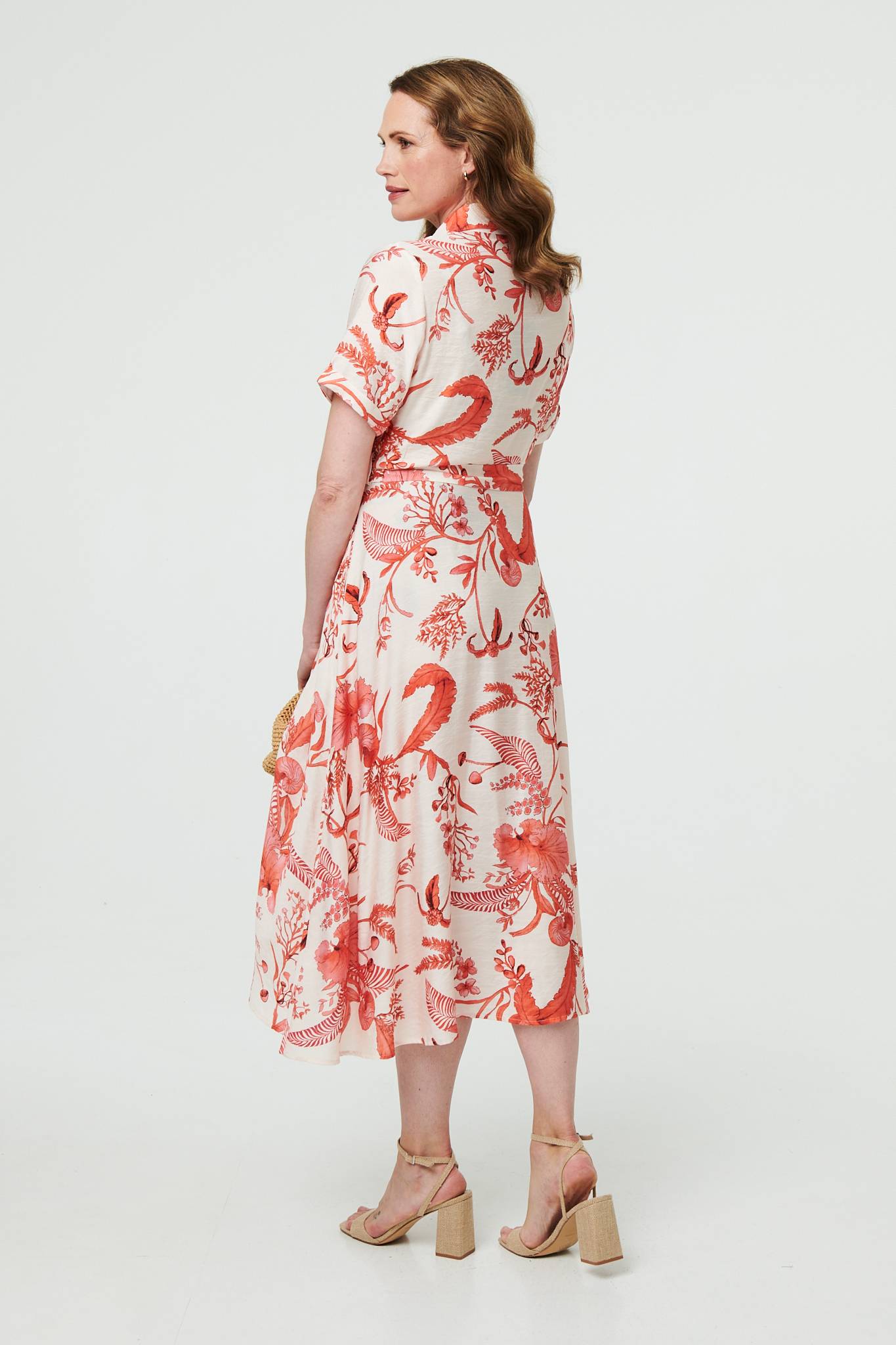 Printed Tie Waist Shirt Midi Dress Detail View