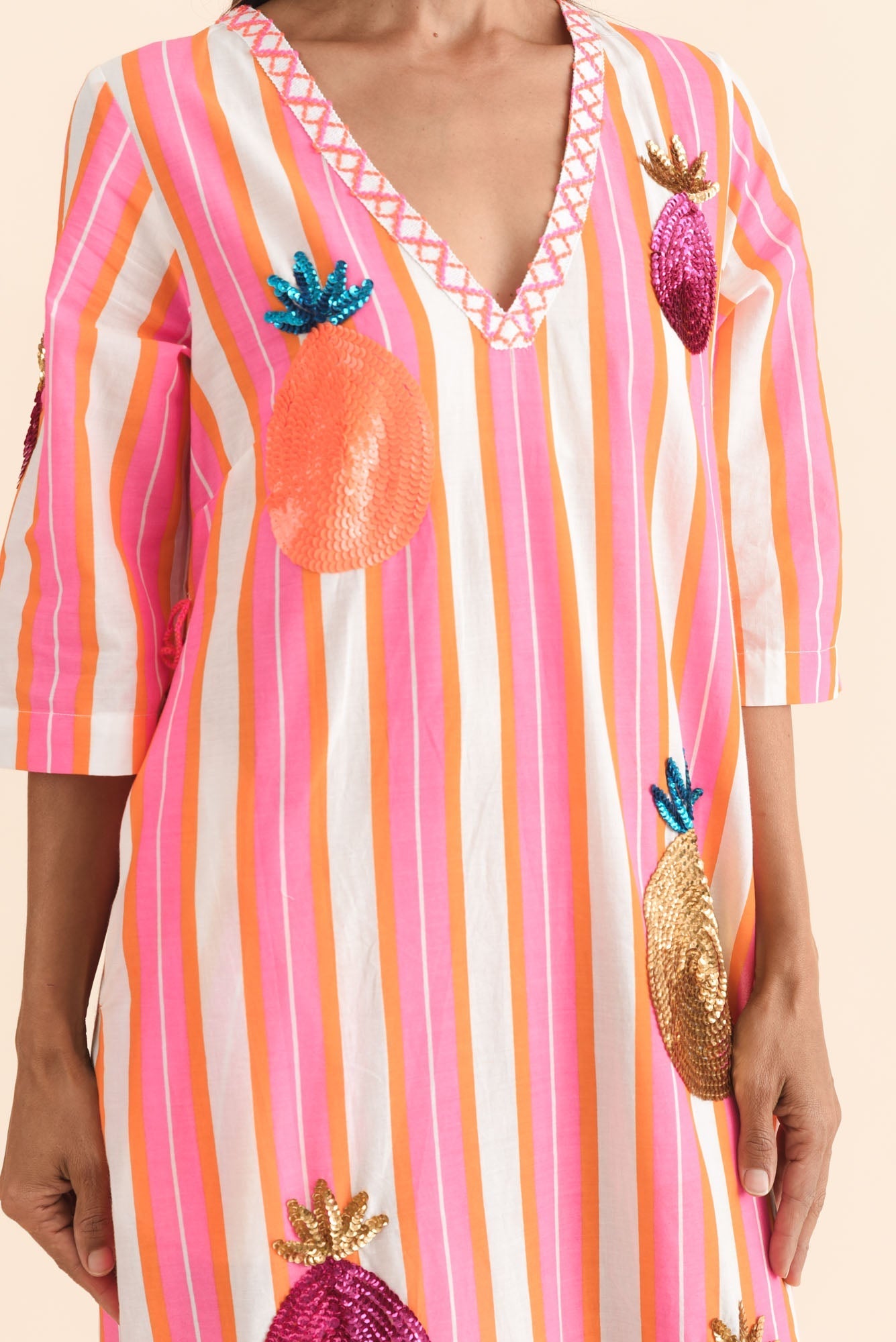 Dakota Pink Pineapple Sequin Cotton Dress