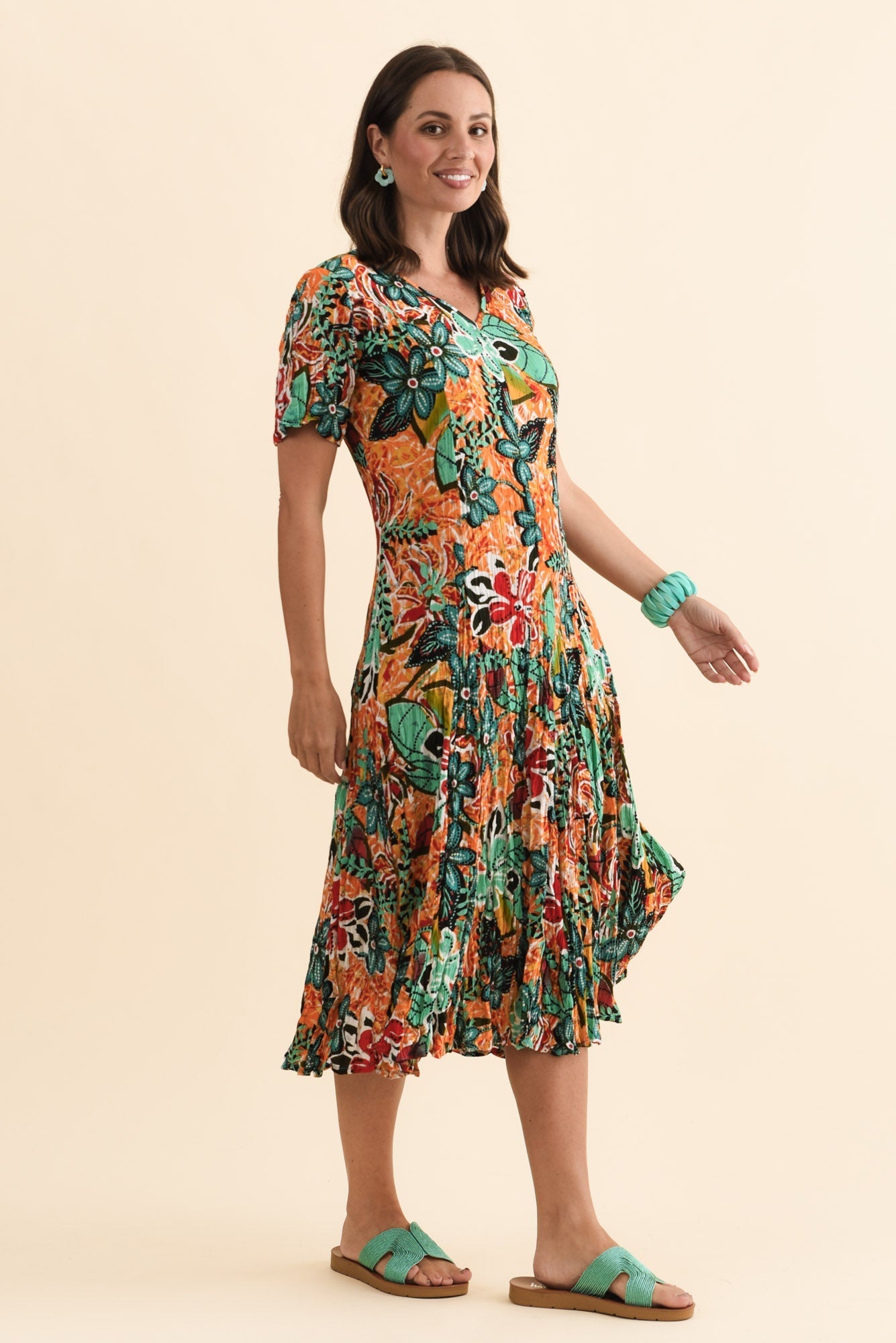 Danika Orange Floral Midi Dress