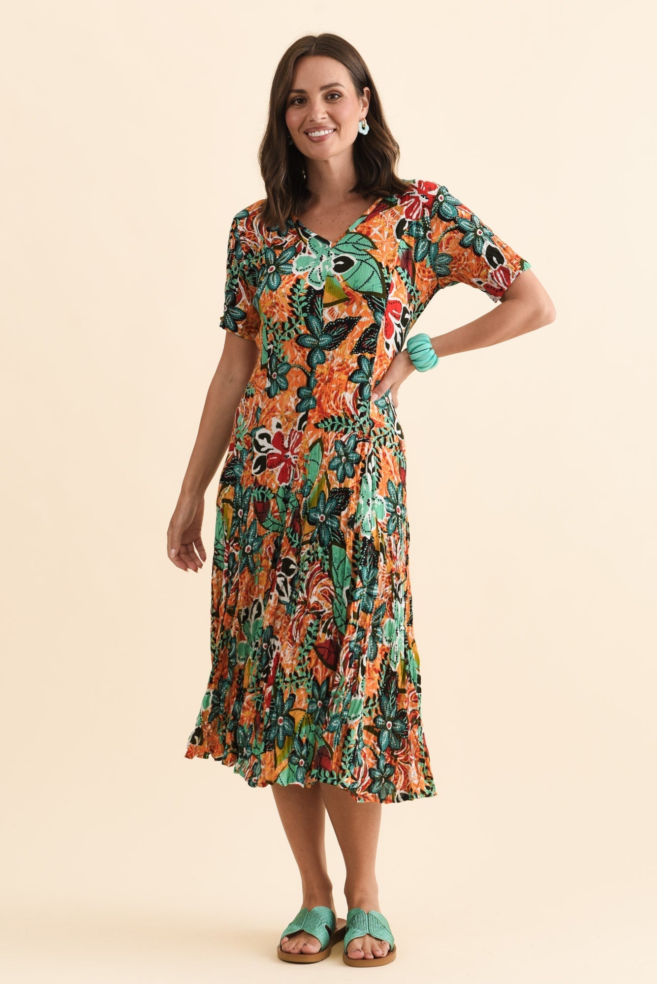 Danika Orange Floral Midi Dress