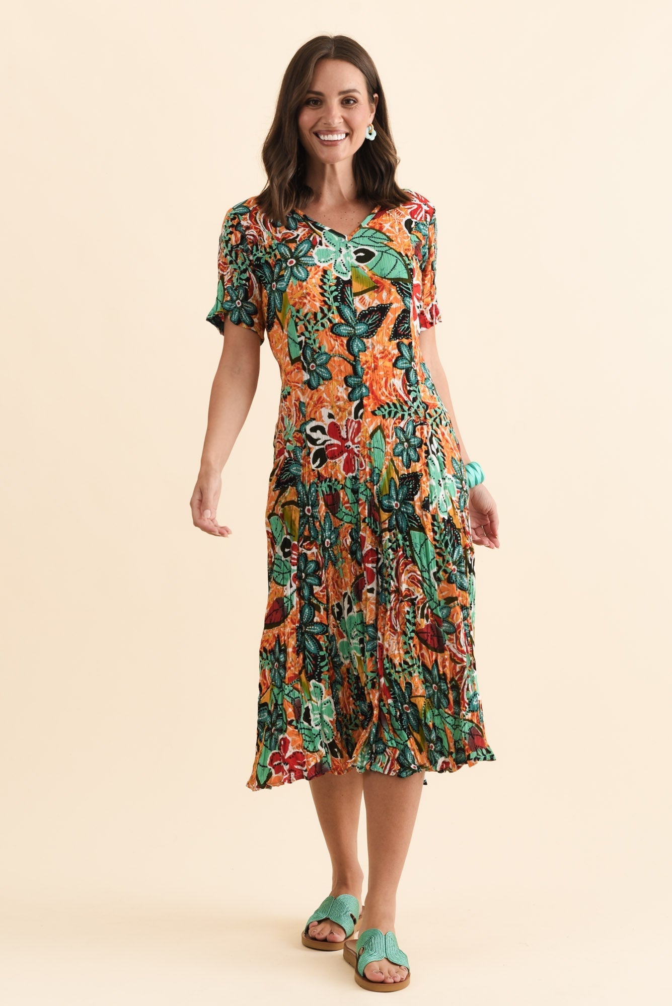 Danika Orange Floral Midi Dress