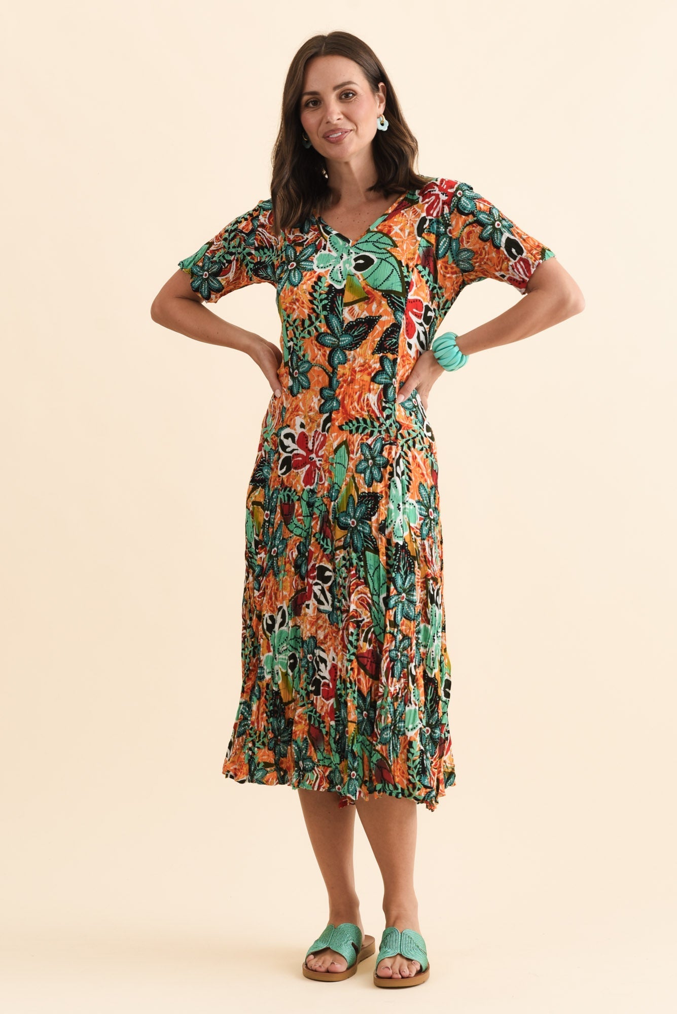 Danika Orange Floral Midi Dress