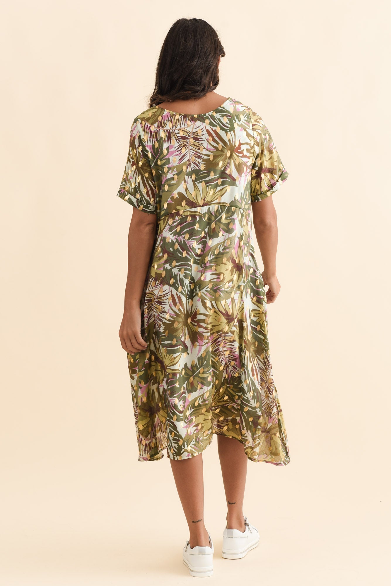 Darling Khaki Tropical Foil Crescent Dress