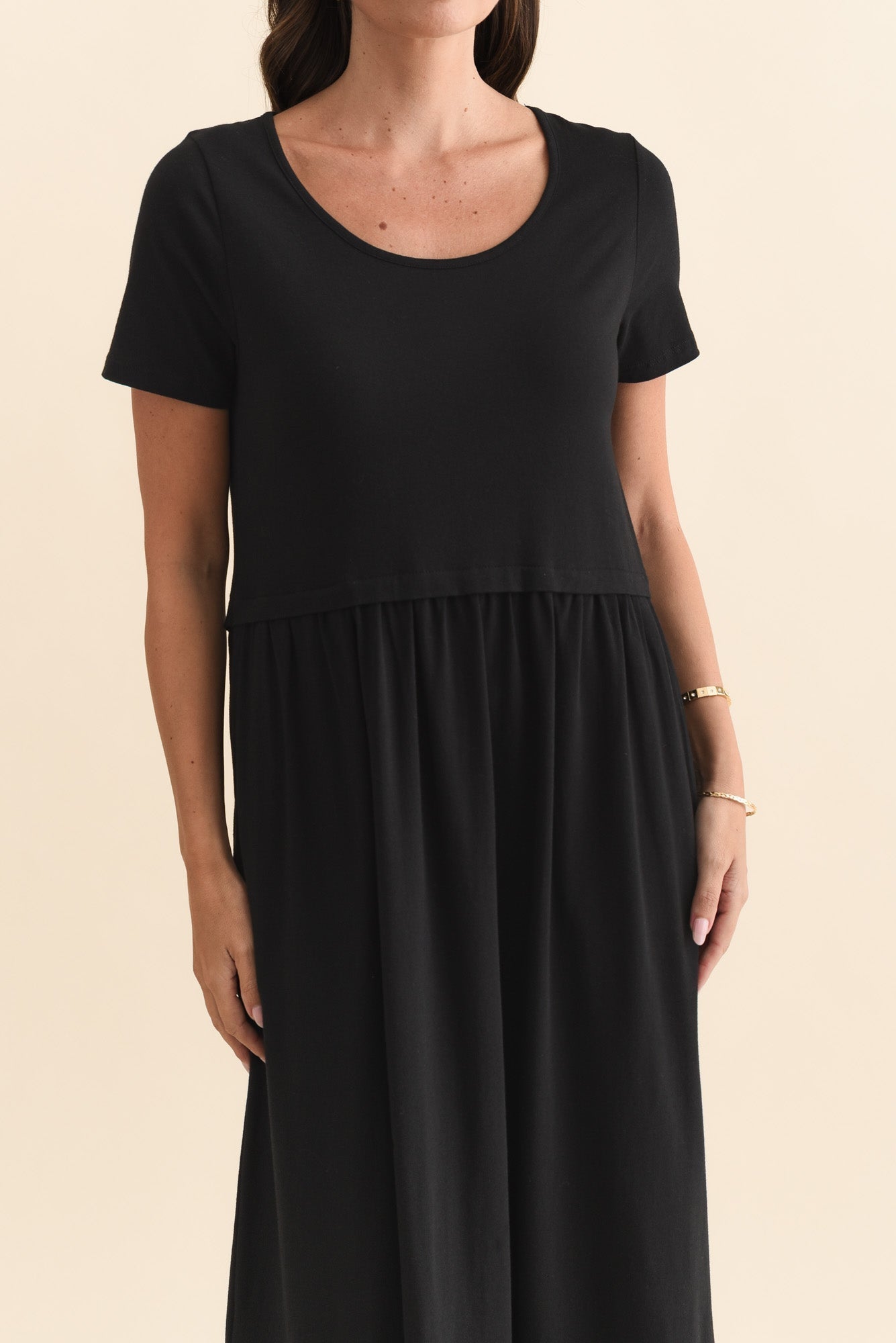 Deidra Black Cotton Pocket Dress