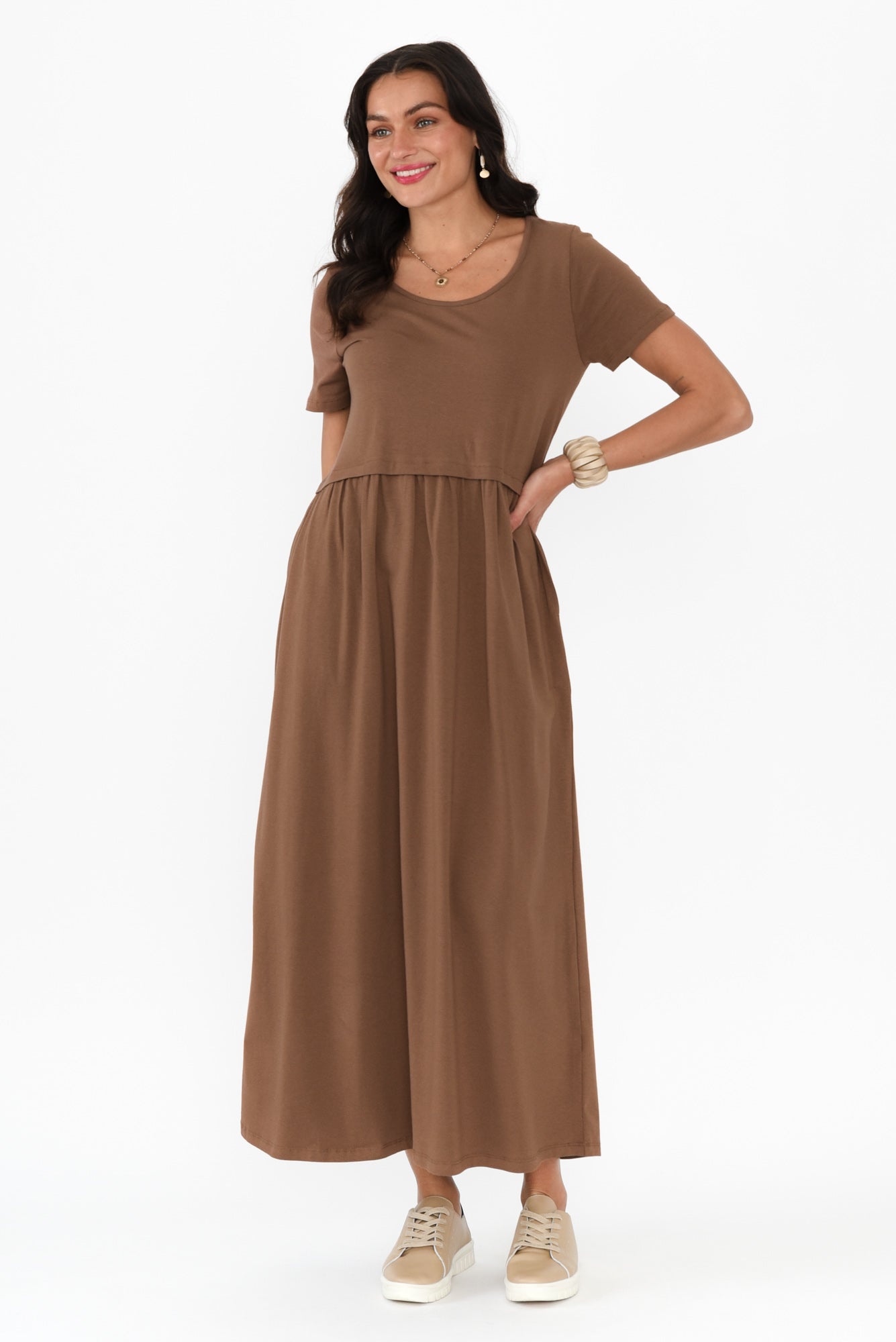 Deidra Chocolate Cotton Pocket Dress