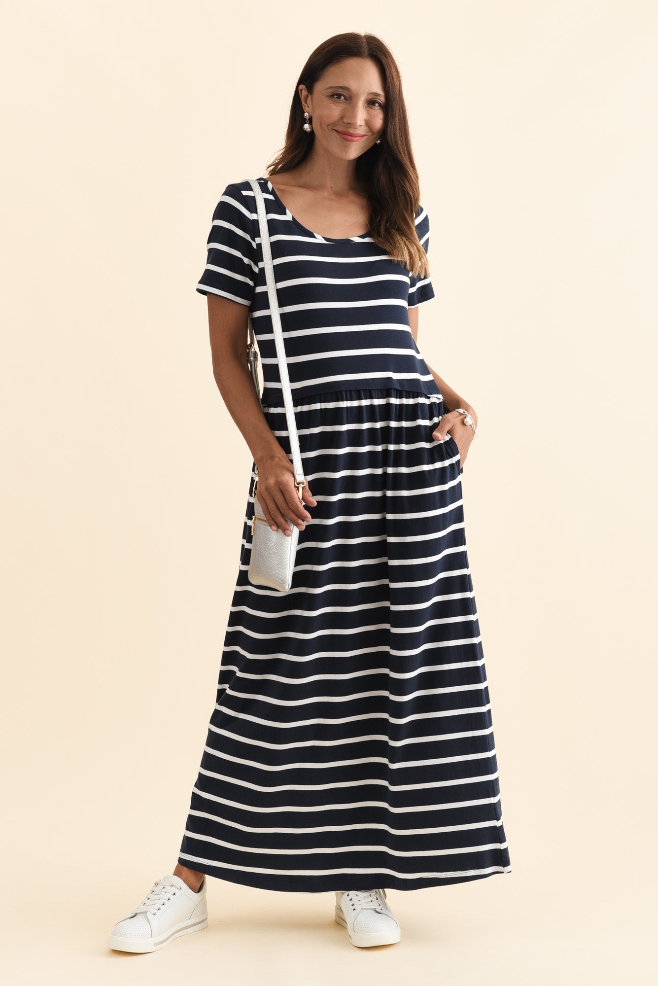 Deidra Navy Stripe Cotton Pocket Dress