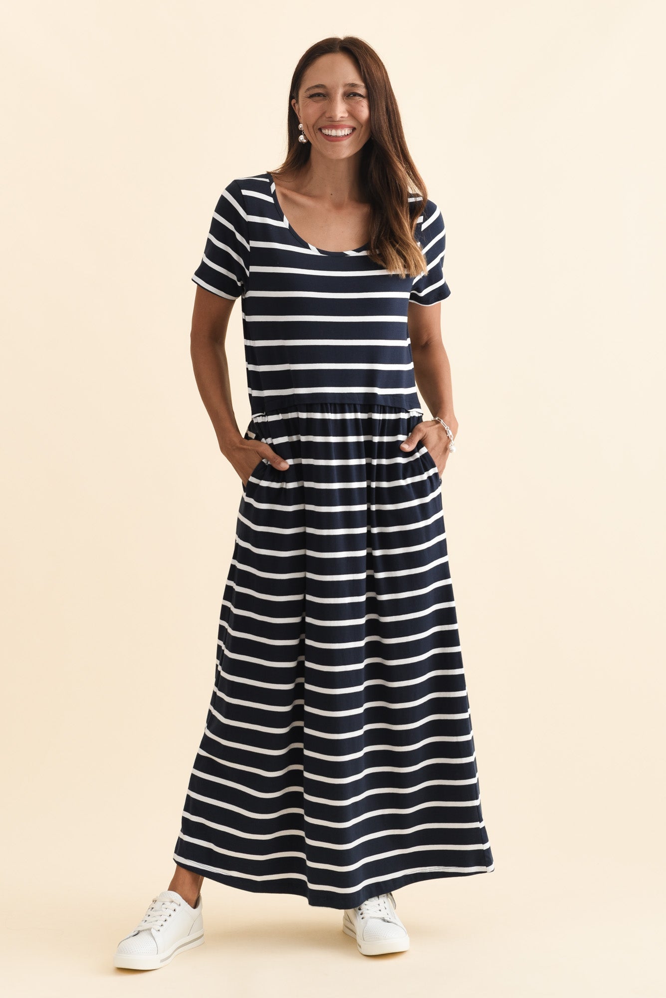 Deidra Navy Stripe Cotton Pocket Dress