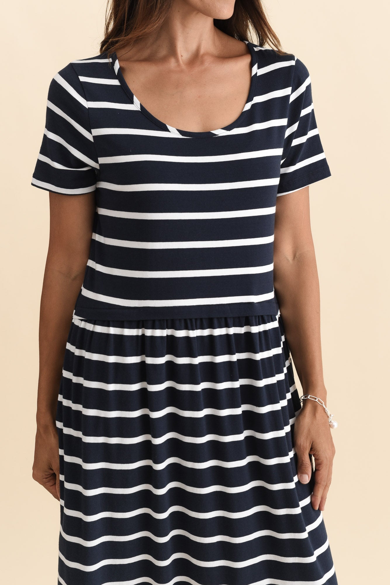 Deidra Navy Stripe Cotton Pocket Dress
