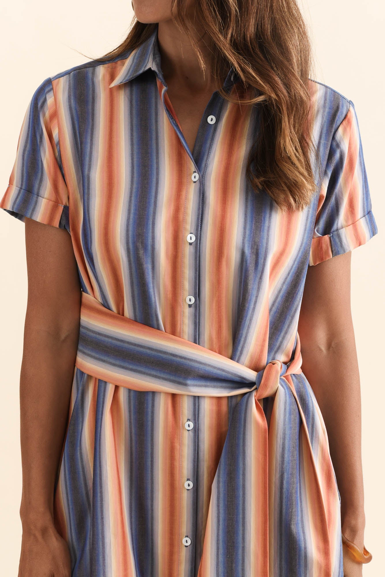 Deirdre Blue Stripe Cotton Tie Dress
