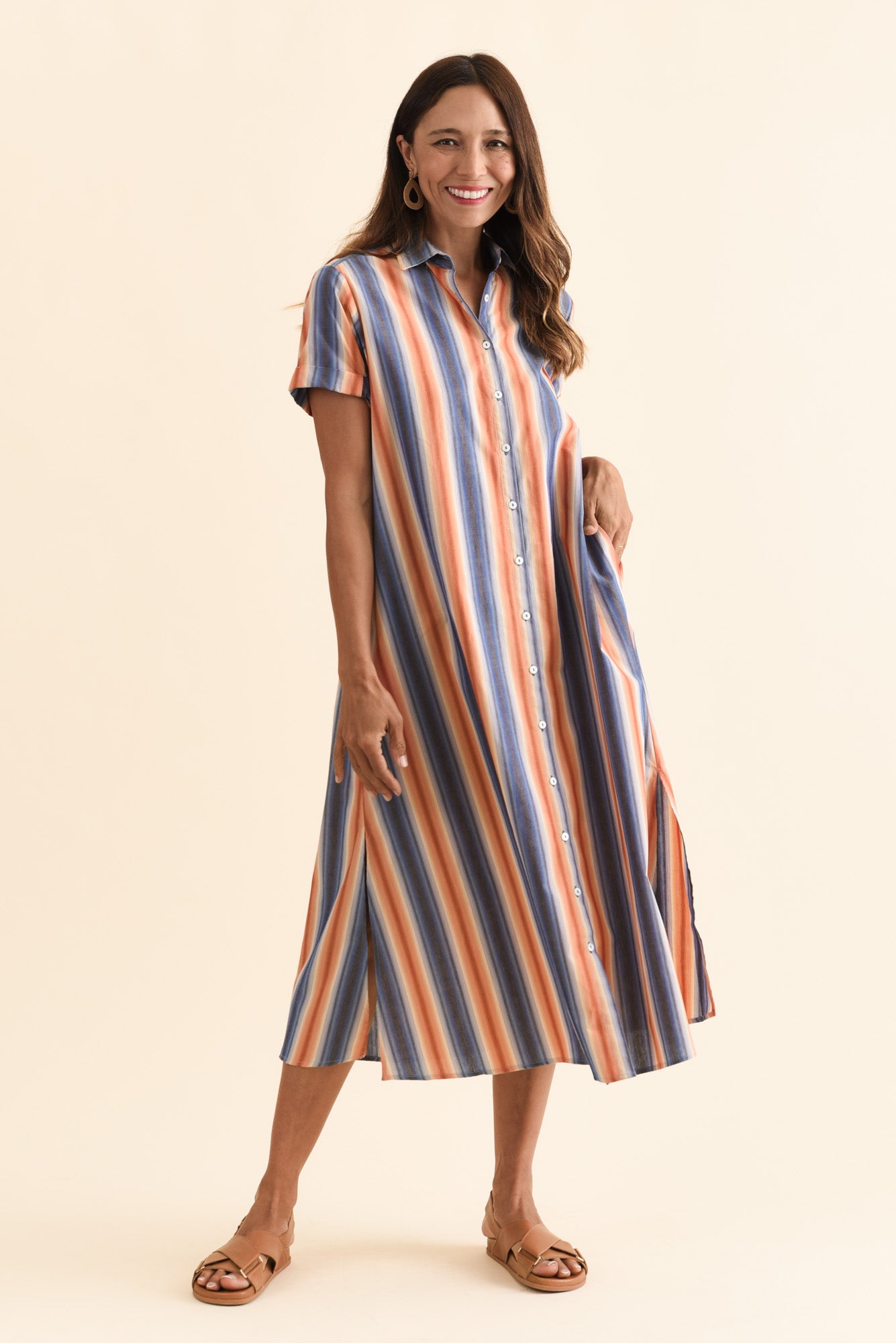 Deirdre Blue Stripe Cotton Tie Dress