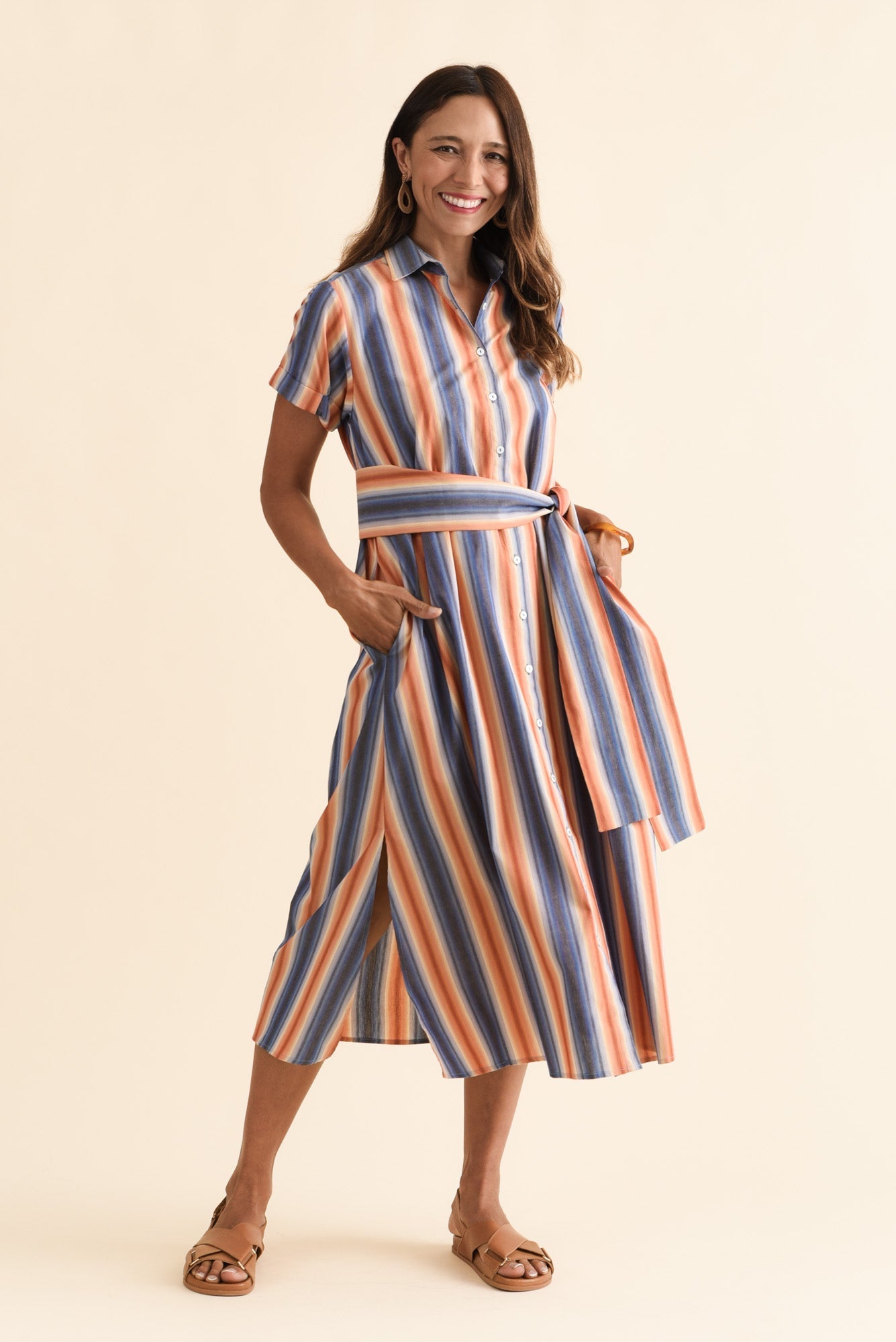 Deirdre Blue Stripe Cotton Tie Dress
