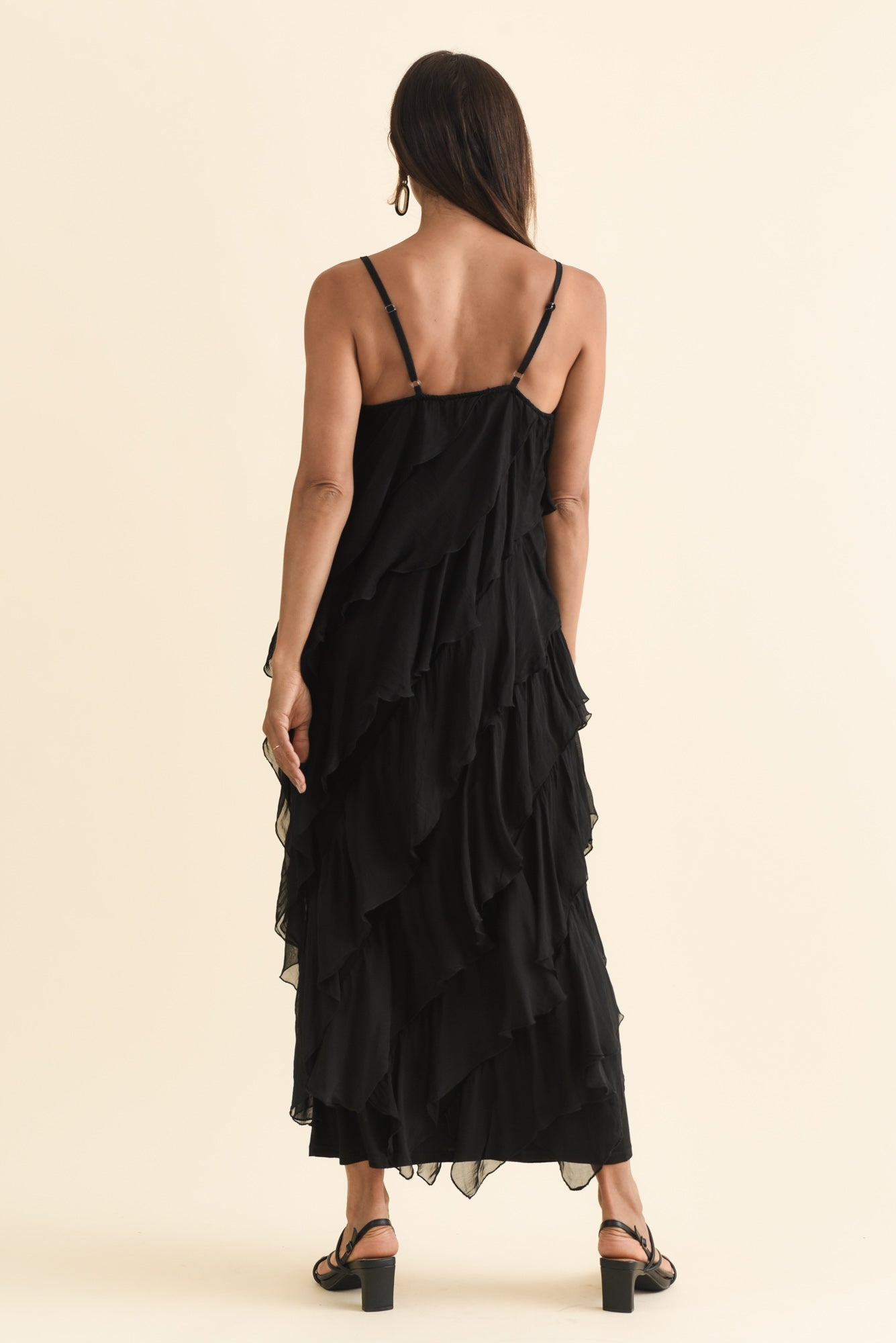 Dominica Black Silk Ruffle Dress