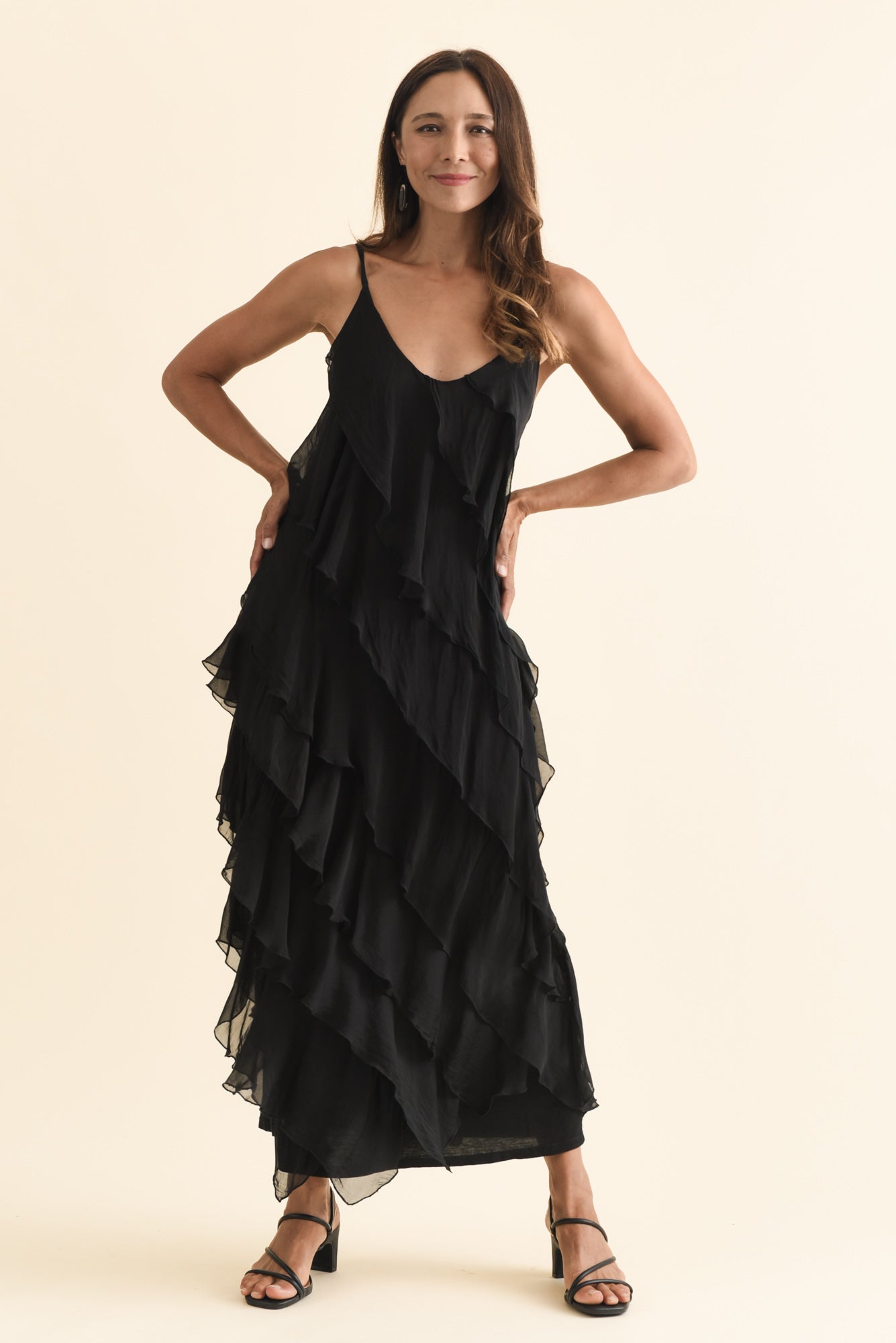 Dominica Black Silk Ruffle Dress