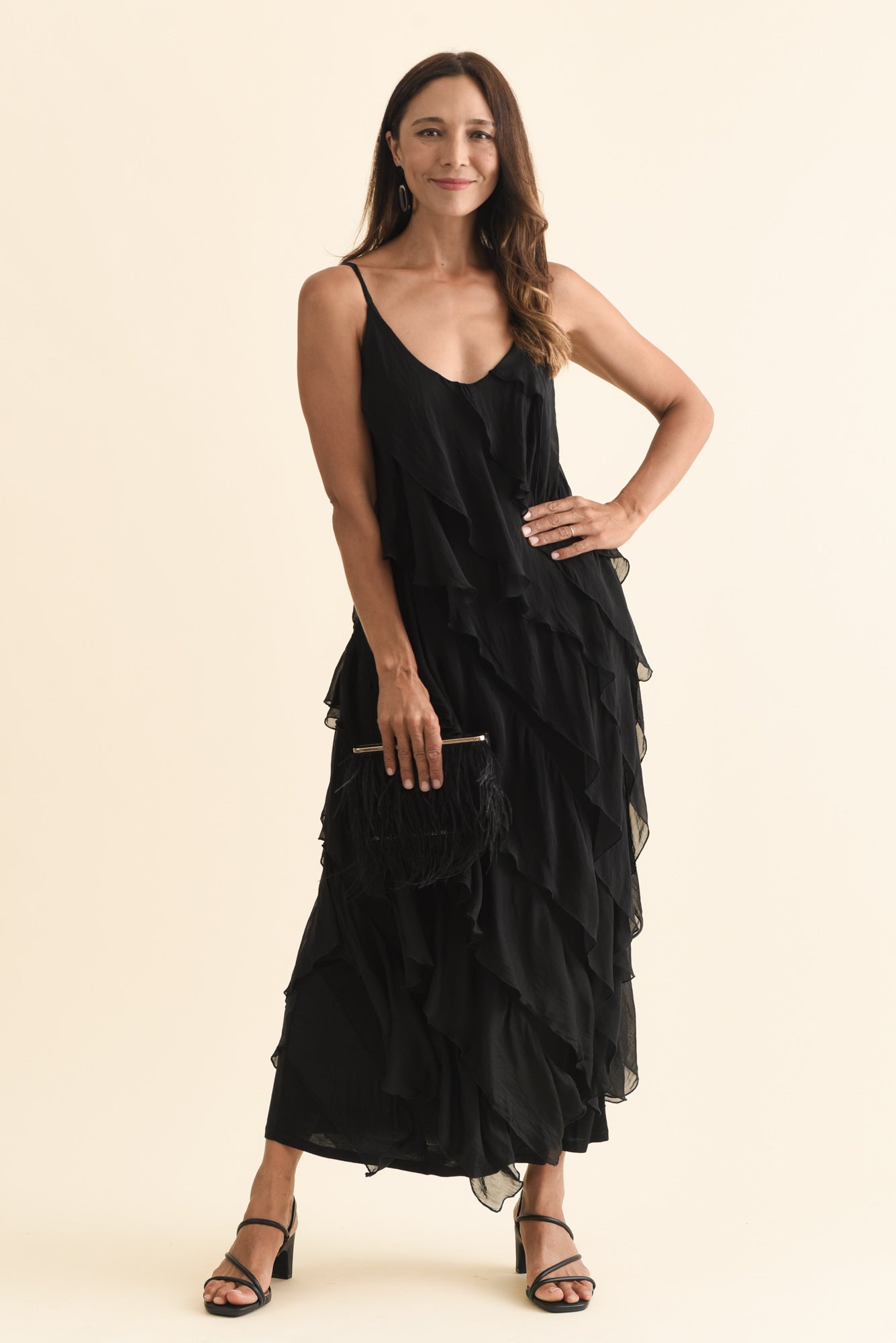Dominica Black Silk Ruffle Dress