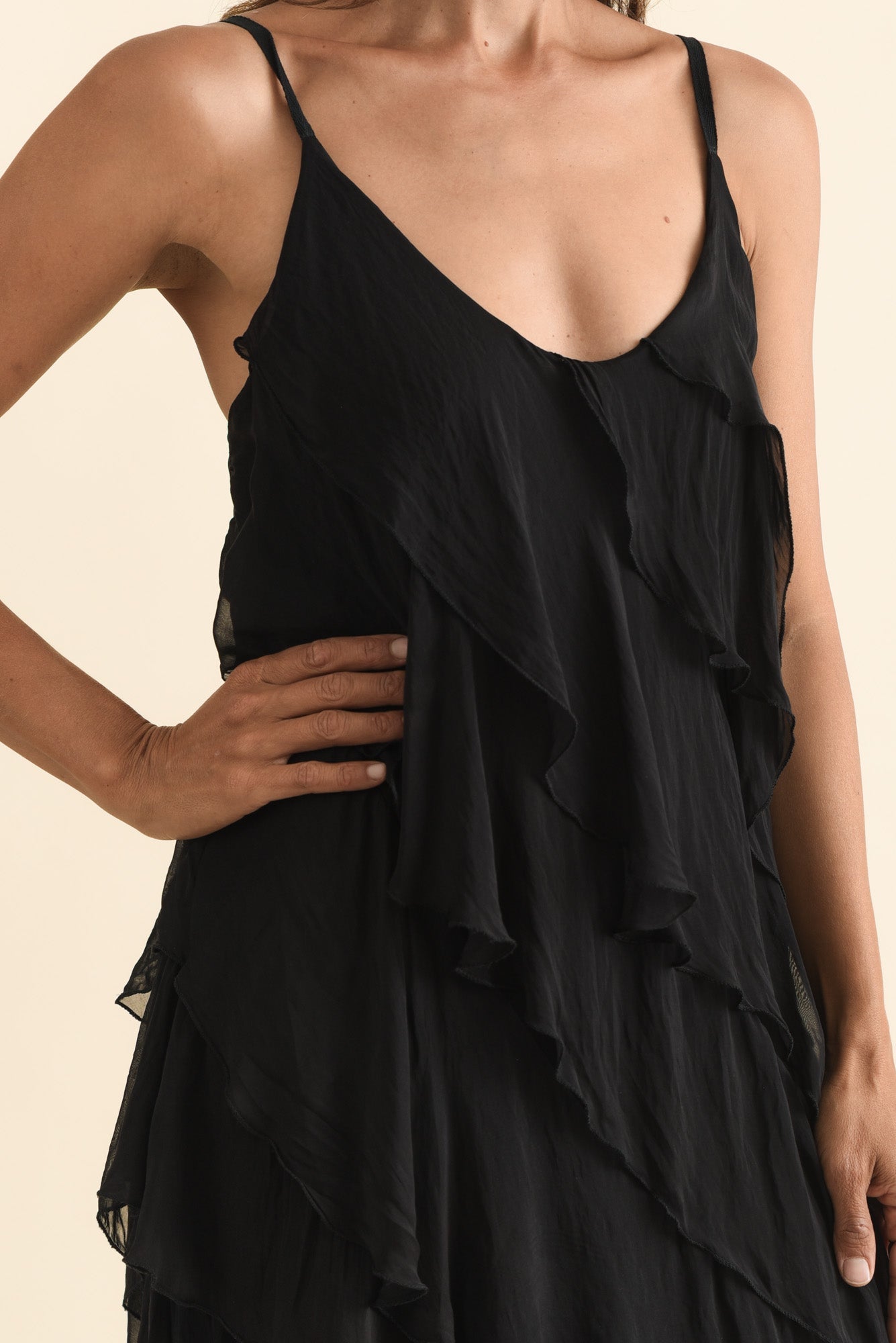Dominica Black Silk Ruffle Dress