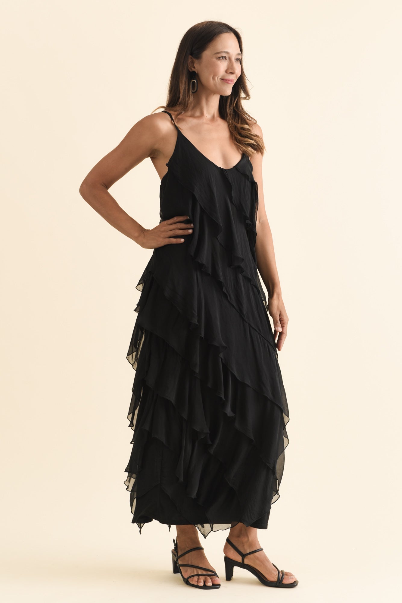 Dominica Black Silk Ruffle Dress