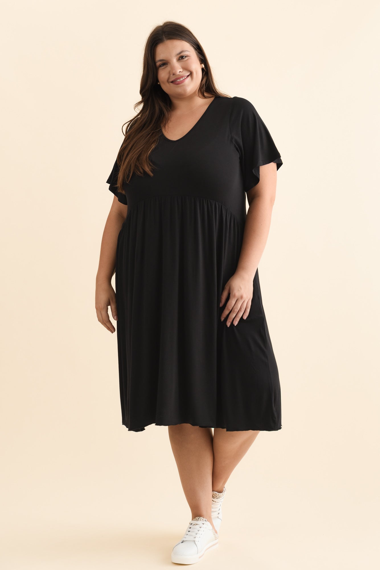 Donna Black Gathered Dress
