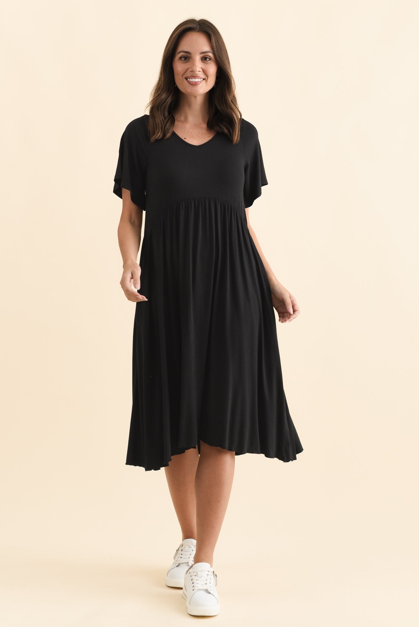 Donna Black Gathered Dress