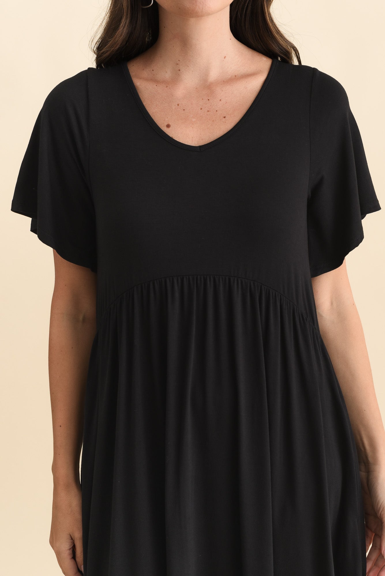 Donna Black Gathered Dress