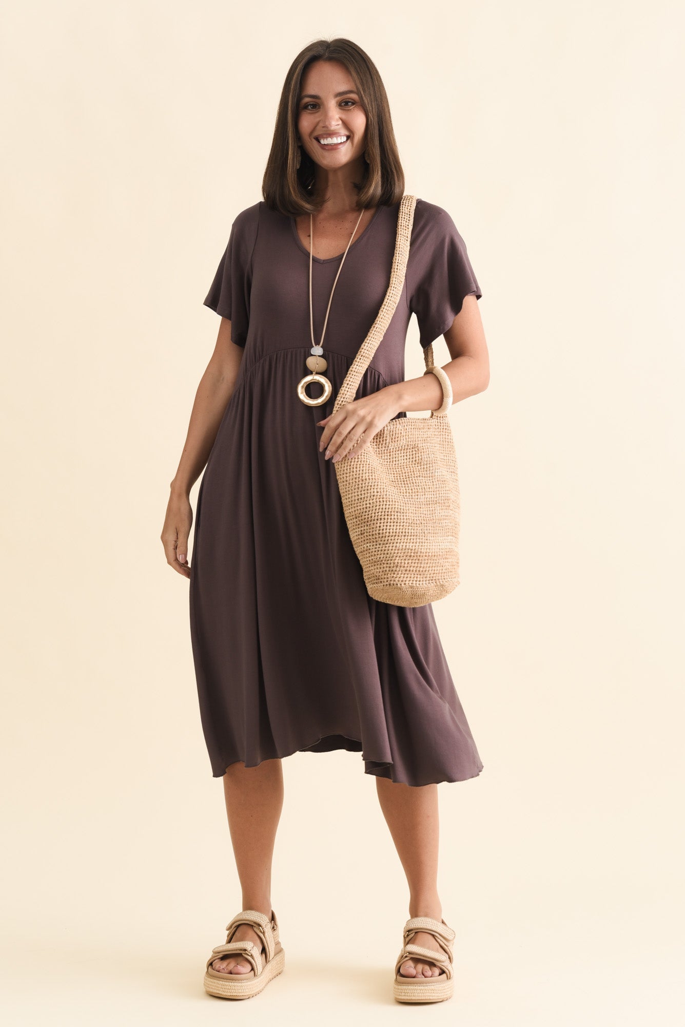 Donna Brown Gathered Dress