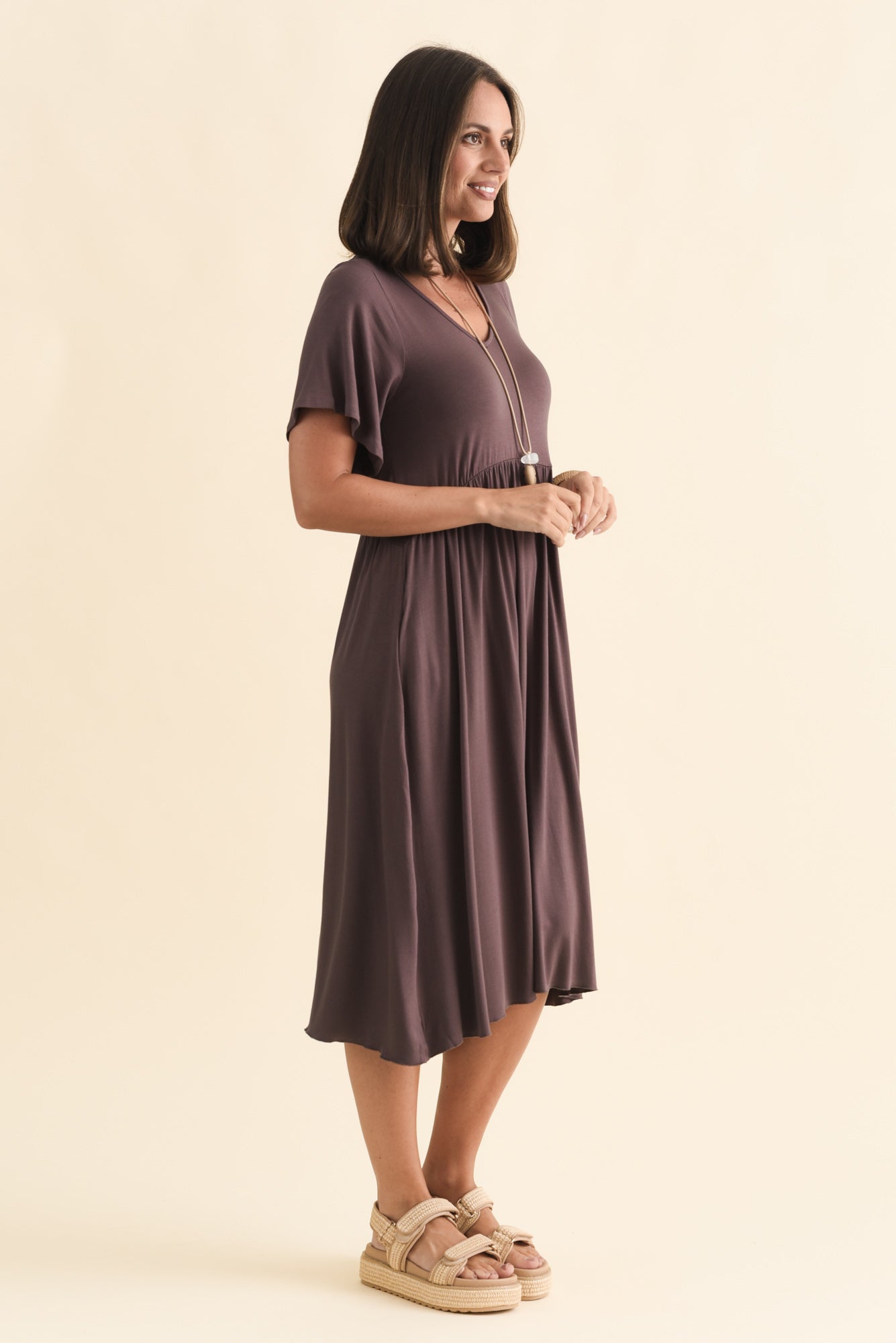 Donna Brown Gathered Dress