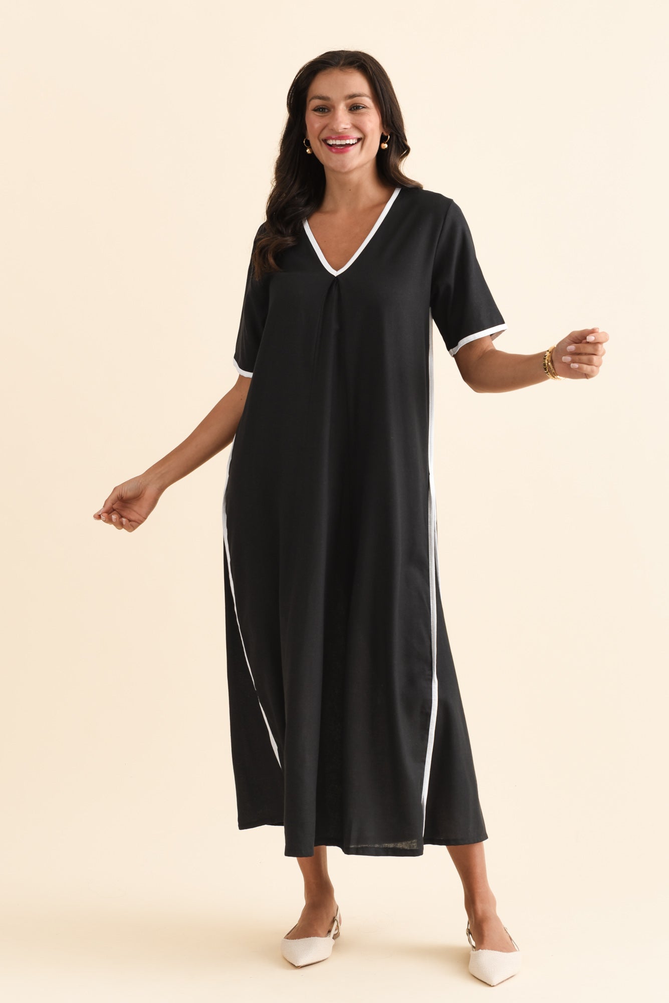 Dorcas Black Contrast V Neck Dress
