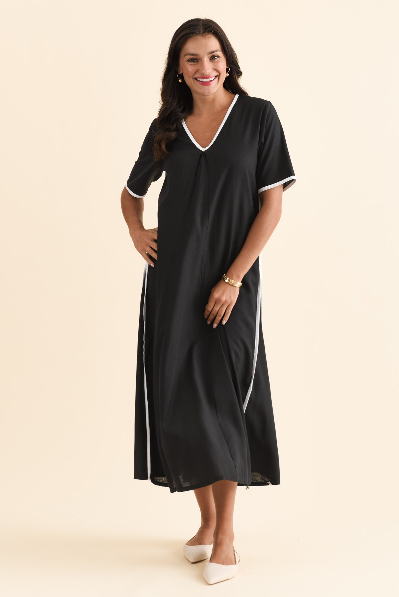 Dorcas Black Contrast V Neck Dress